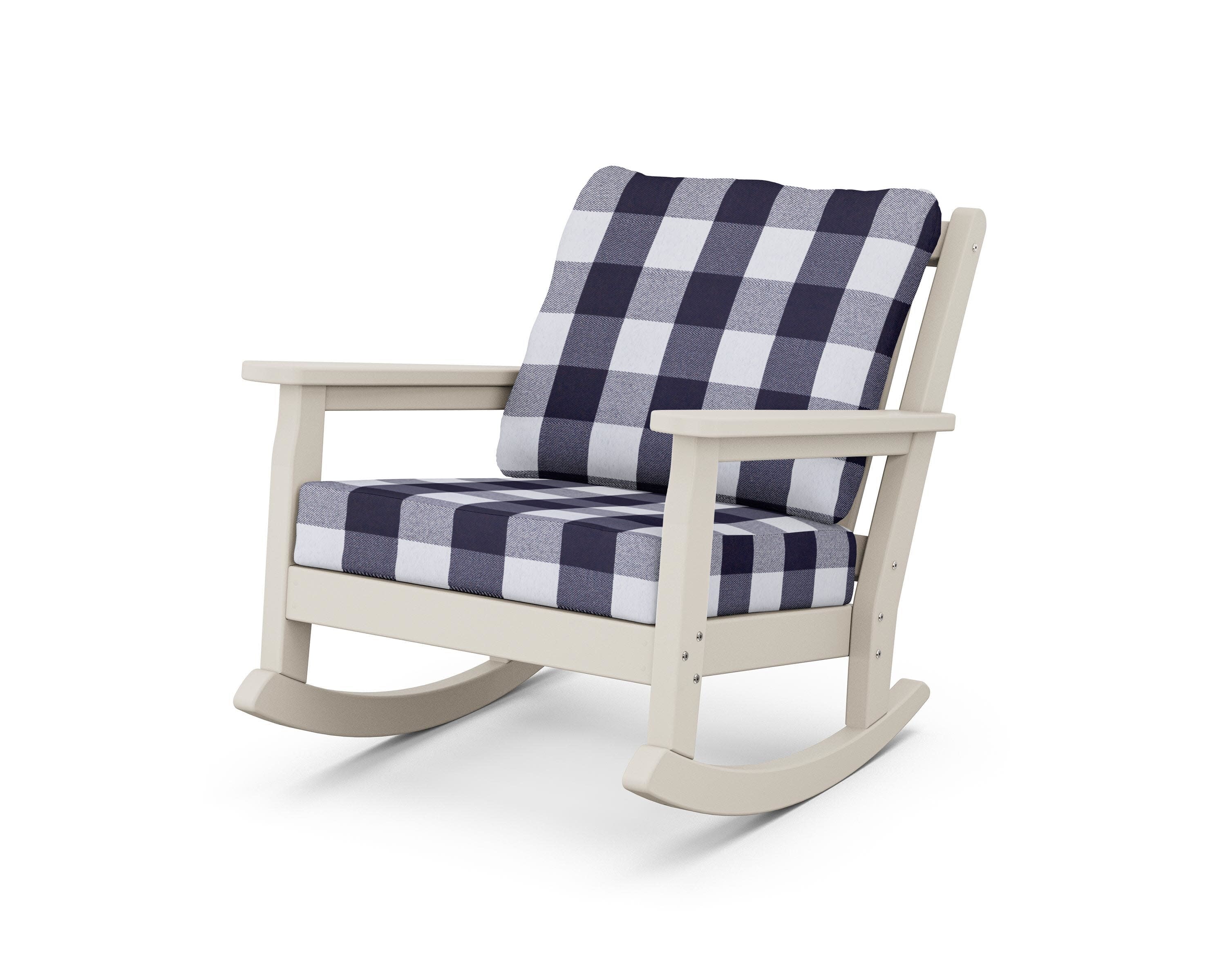 Chippendale Deep Seating Rocking Chair in Sand / Buffalo Plaid Navy