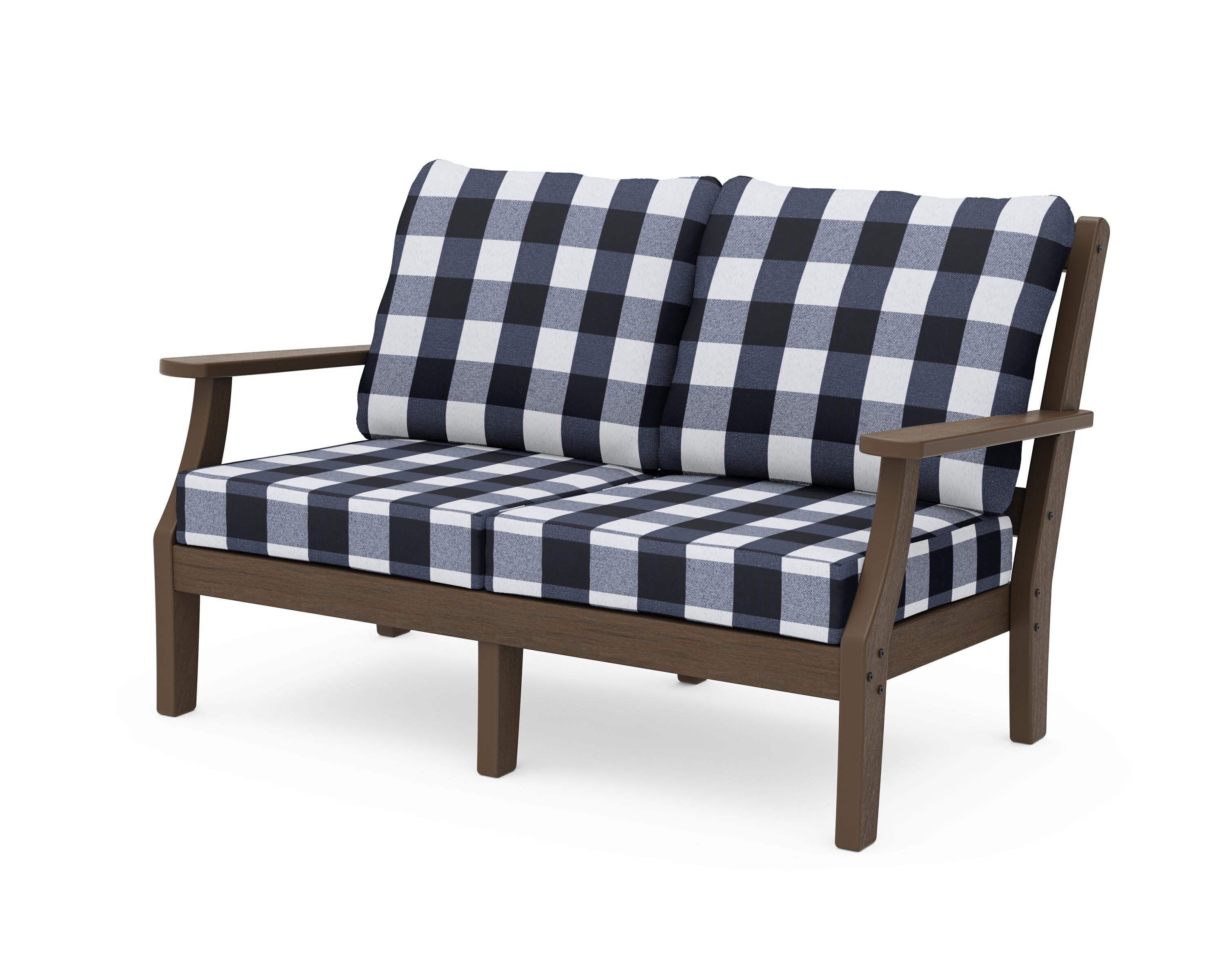 Chinoiserie Deep Seating Loveseat in Kona / Buffalo Plaid Marine Indigo