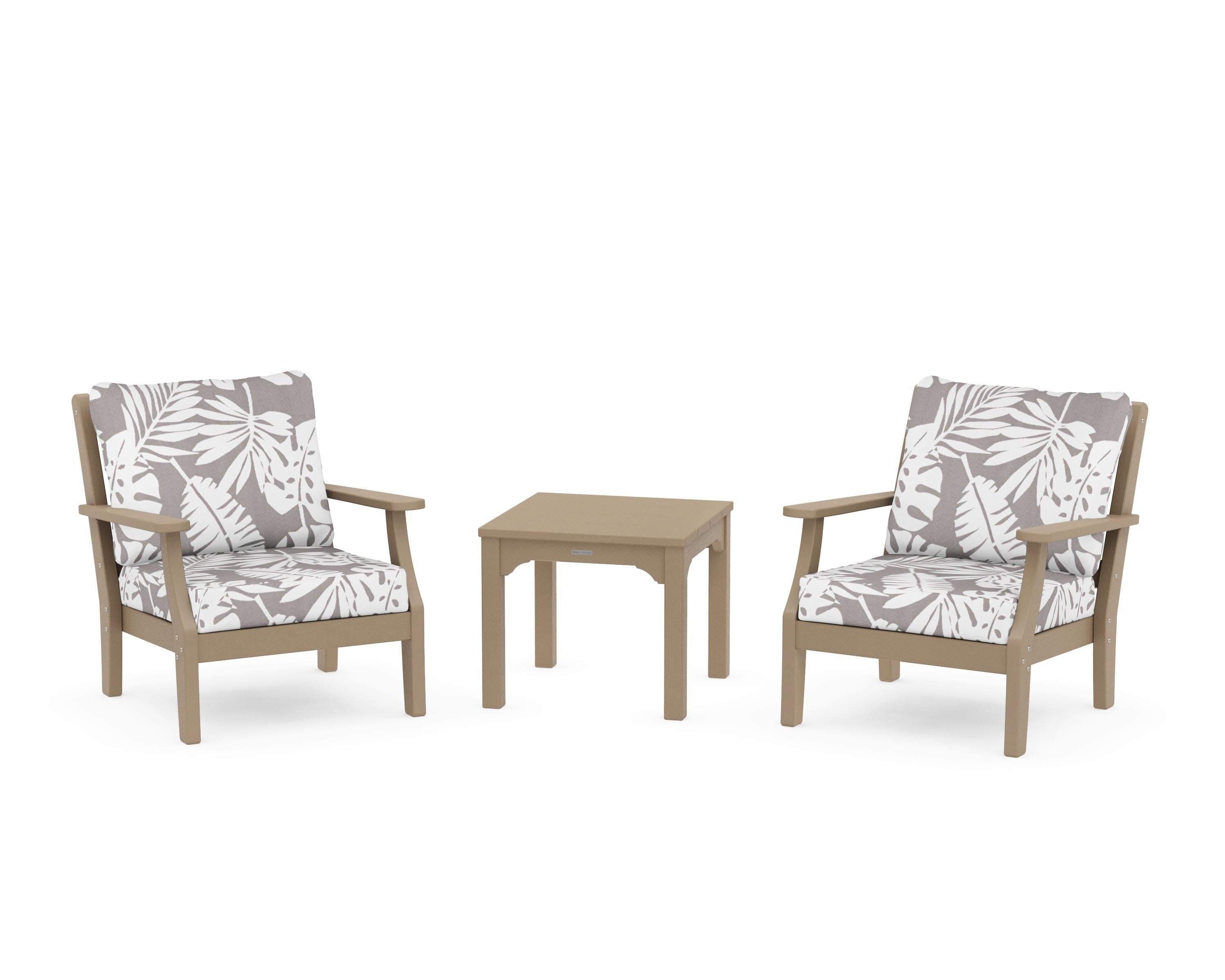 Chinoiserie 3-Piece Deep Seating Set in Vintage Sahara / Leaf Grey Mist