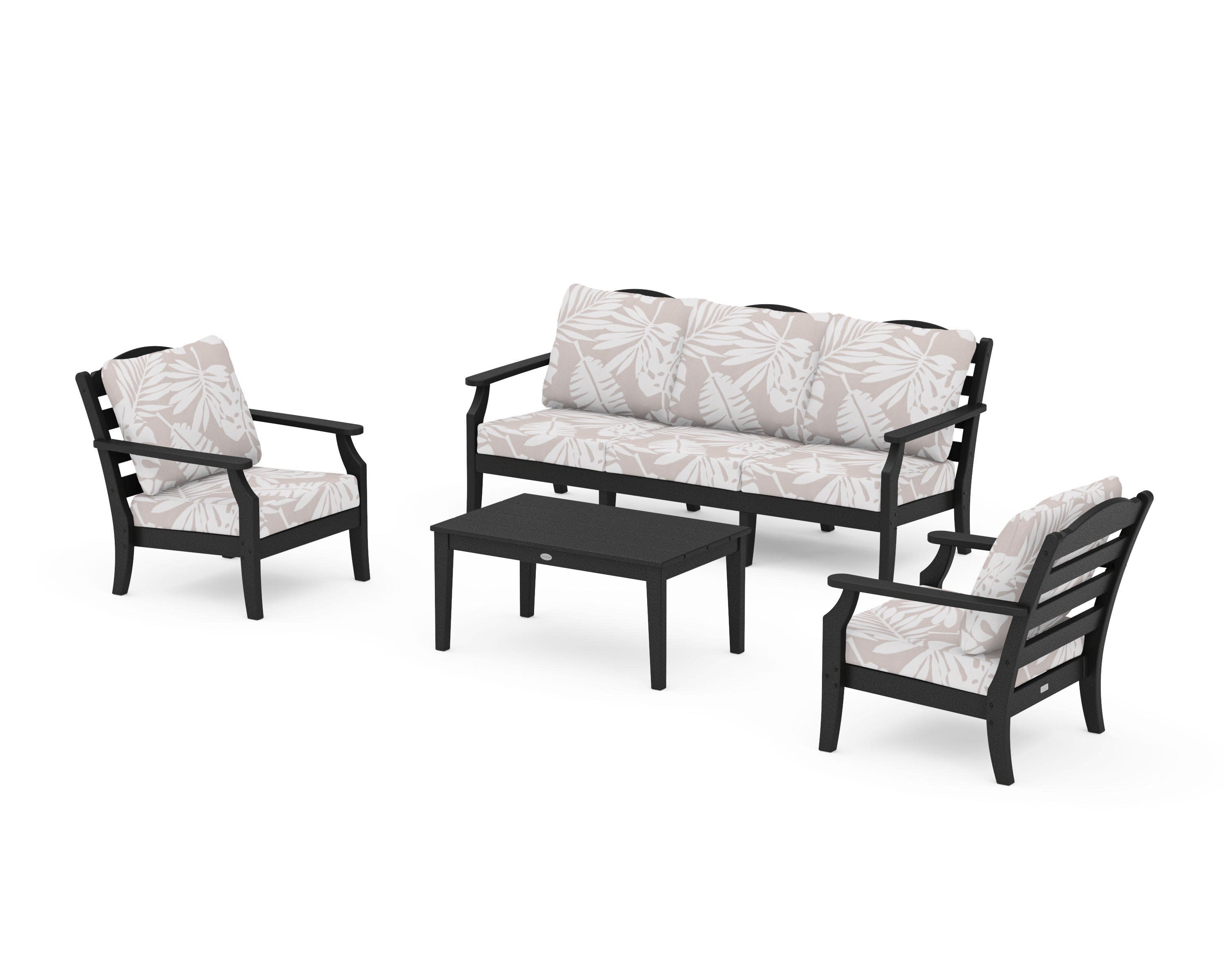 Savannah 4-Piece Deep Seating Set with Sofa in Black / Leaf Dune Burlap
