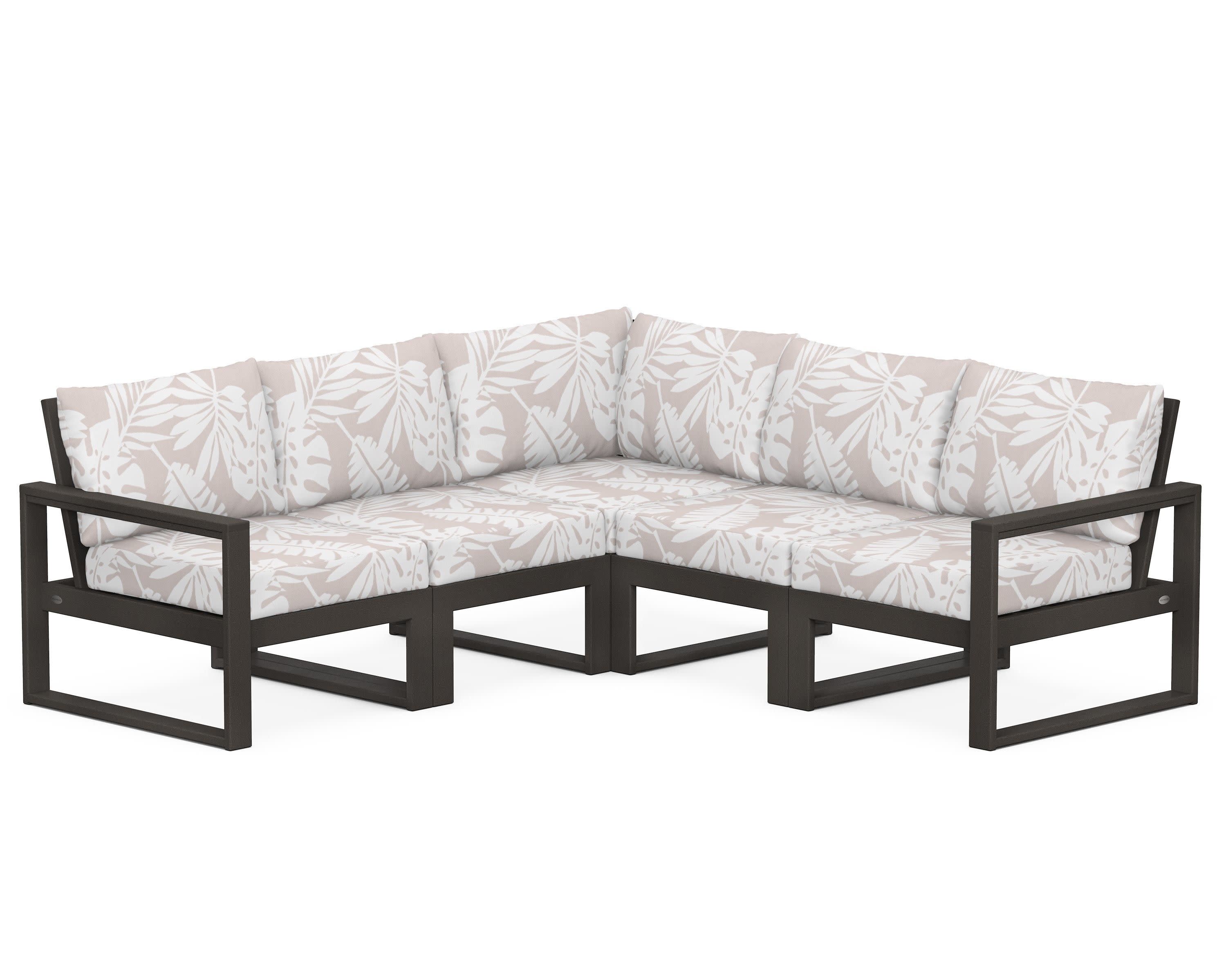 EDGE 5-Piece Modular Deep Seating Set in Vintage Coffee / Leaf Dune Burlap