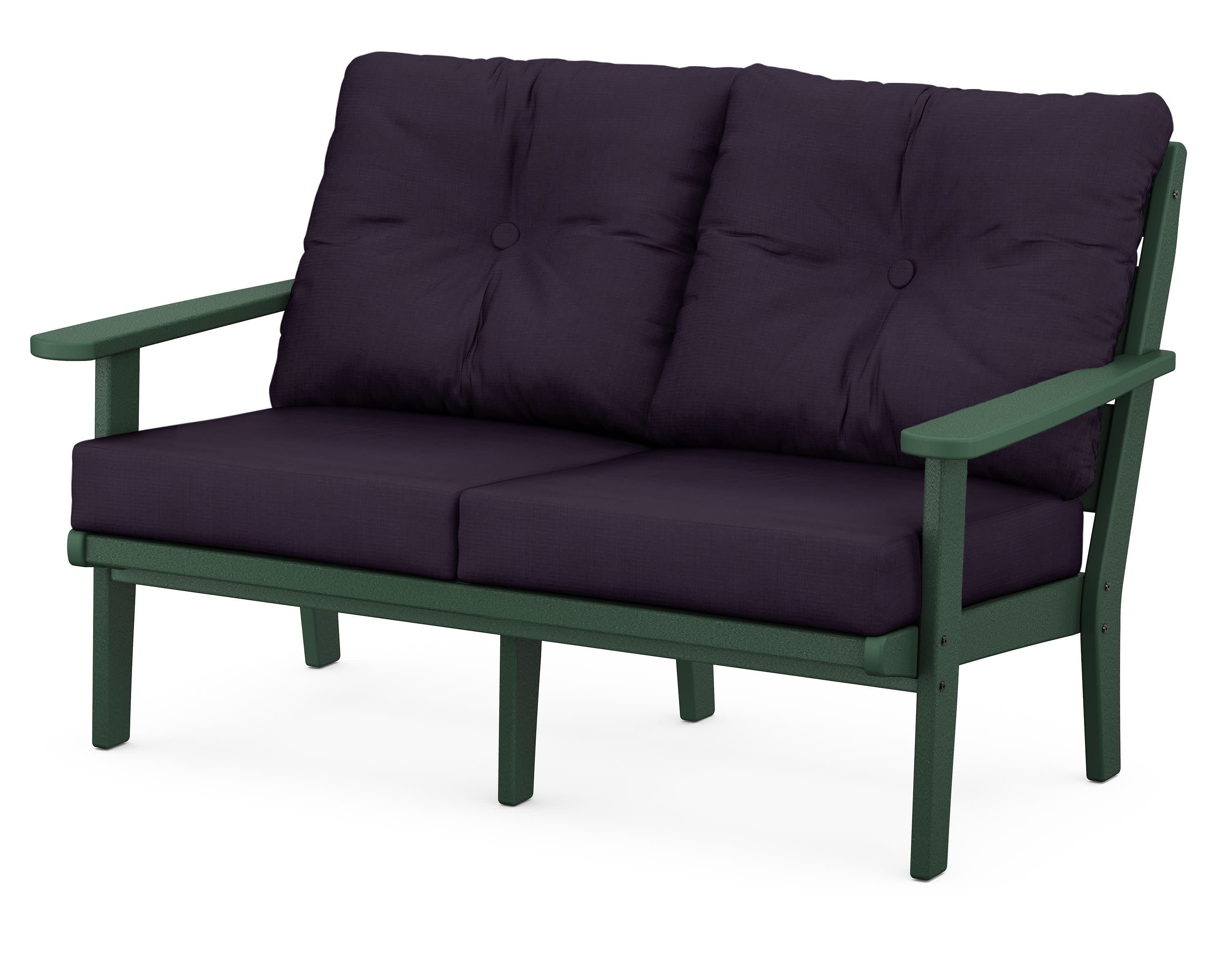 Lakeside Deep Seating Loveseat in Green / Navy Linen