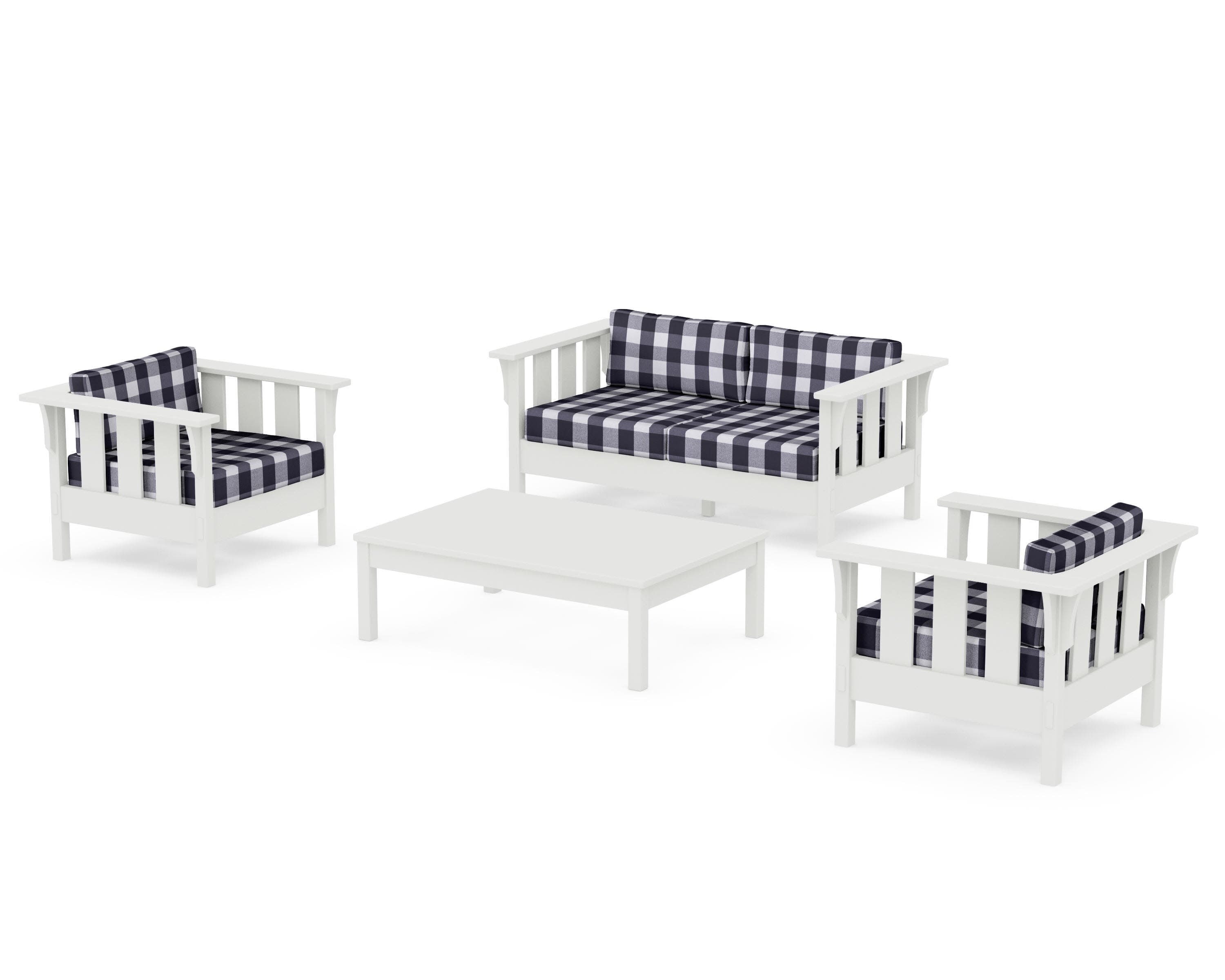 Acadia 4-Piece Deep Seating Set with Loveseat in Vintage White / Buffalo Plaid Navy