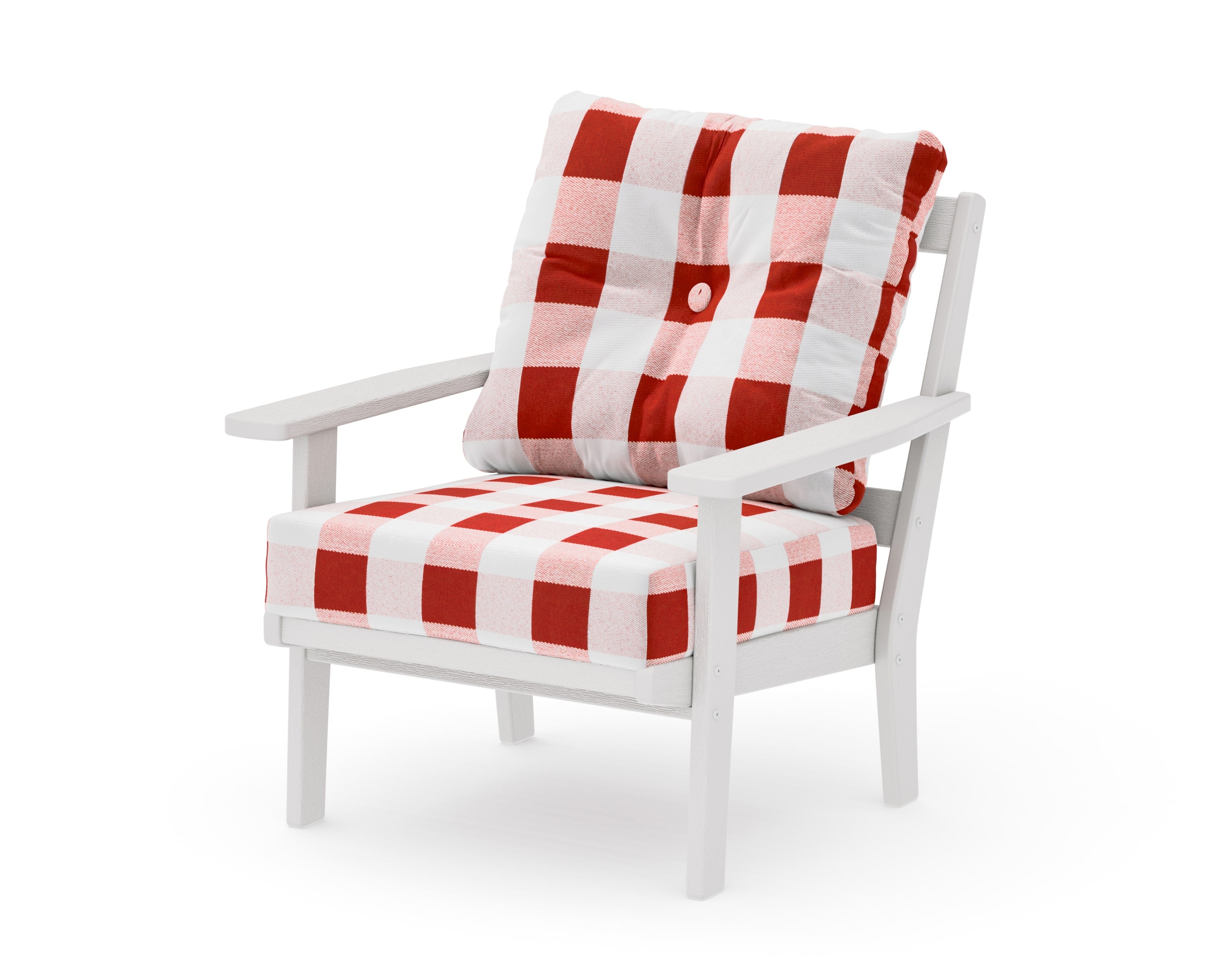 Oxford Deep Seating Chair in Vintage White / Buffalo Plaid Crimson