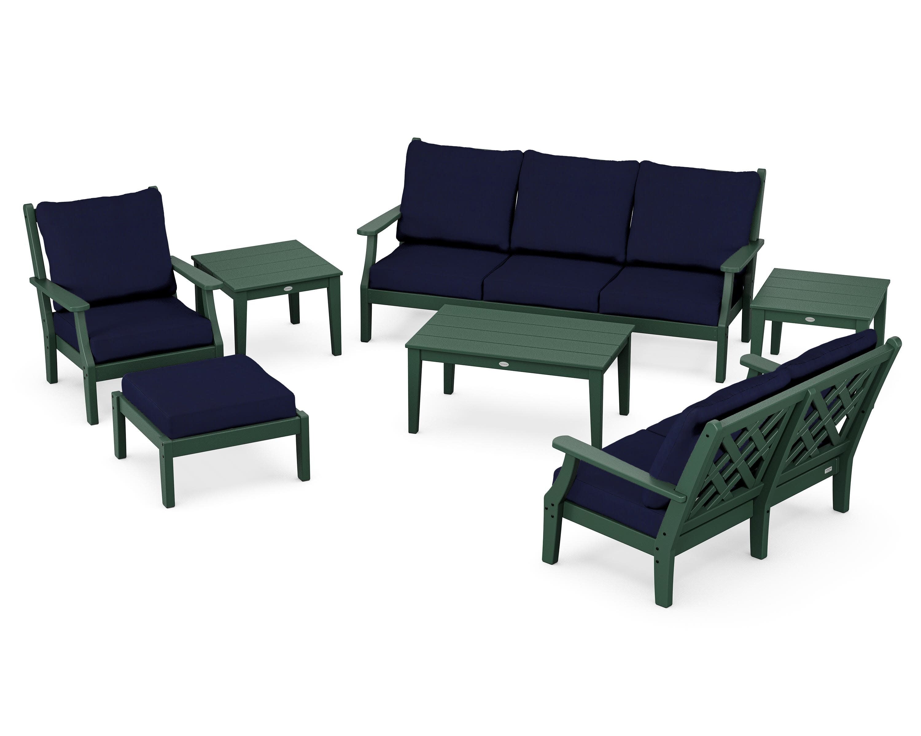 Wovendale 7-Piece Deep Seating Set in Green / Navy