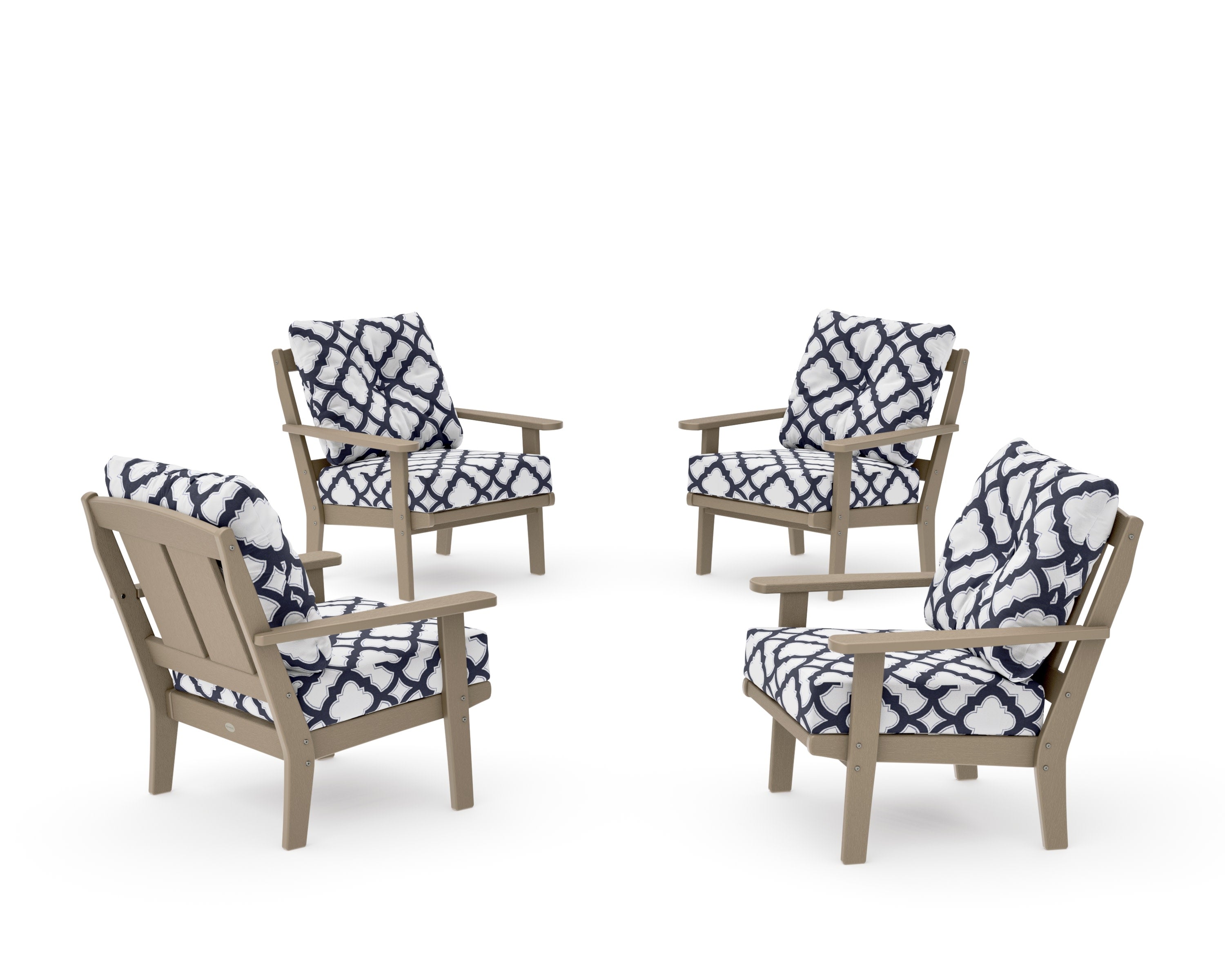Mission 5-Piece Deep Seating Set with Fire Pit Table in Vintage Sahara / Trellis Navy