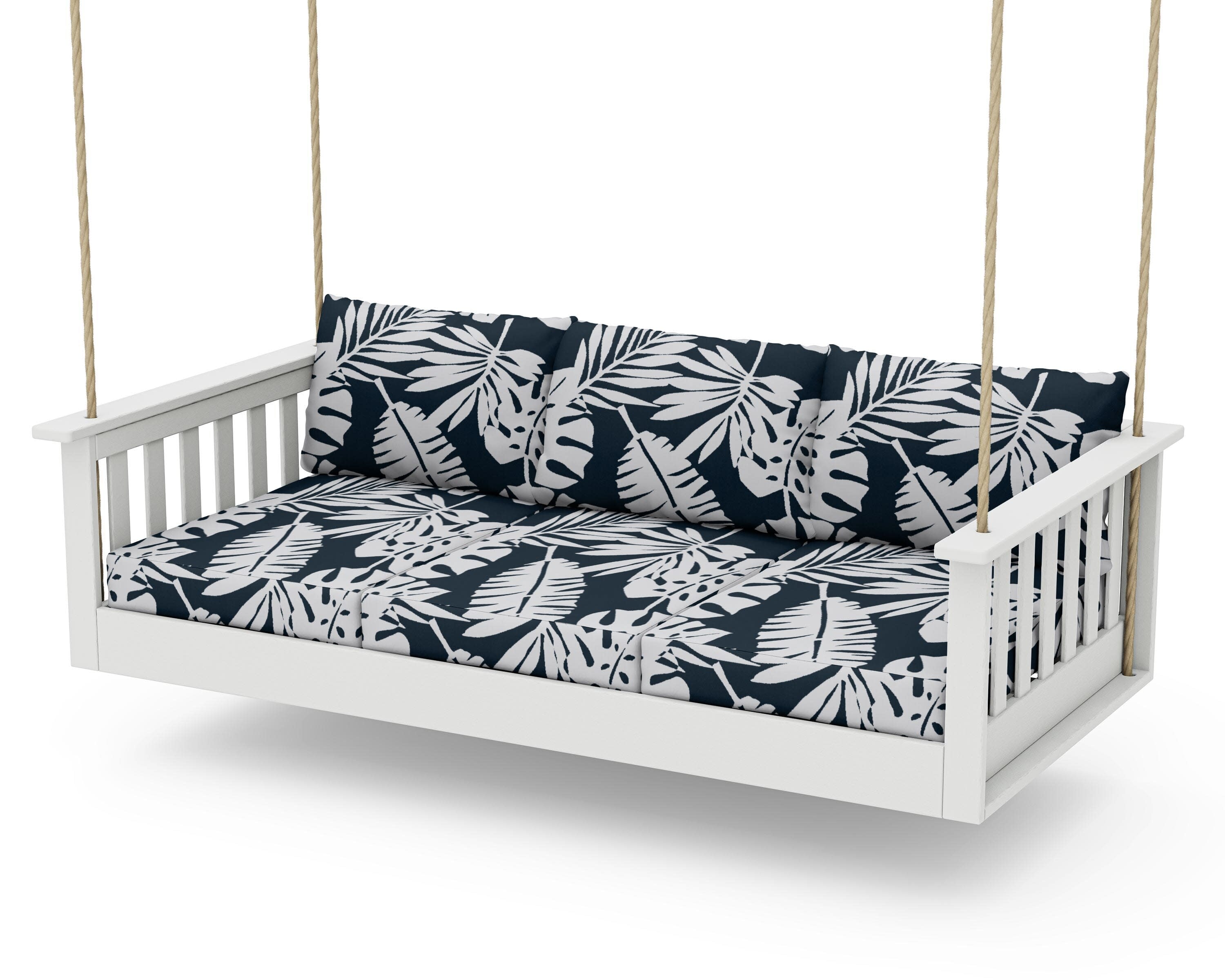 Vineyard Daybed Swing in Vintage White / Leaf Marine Indigo