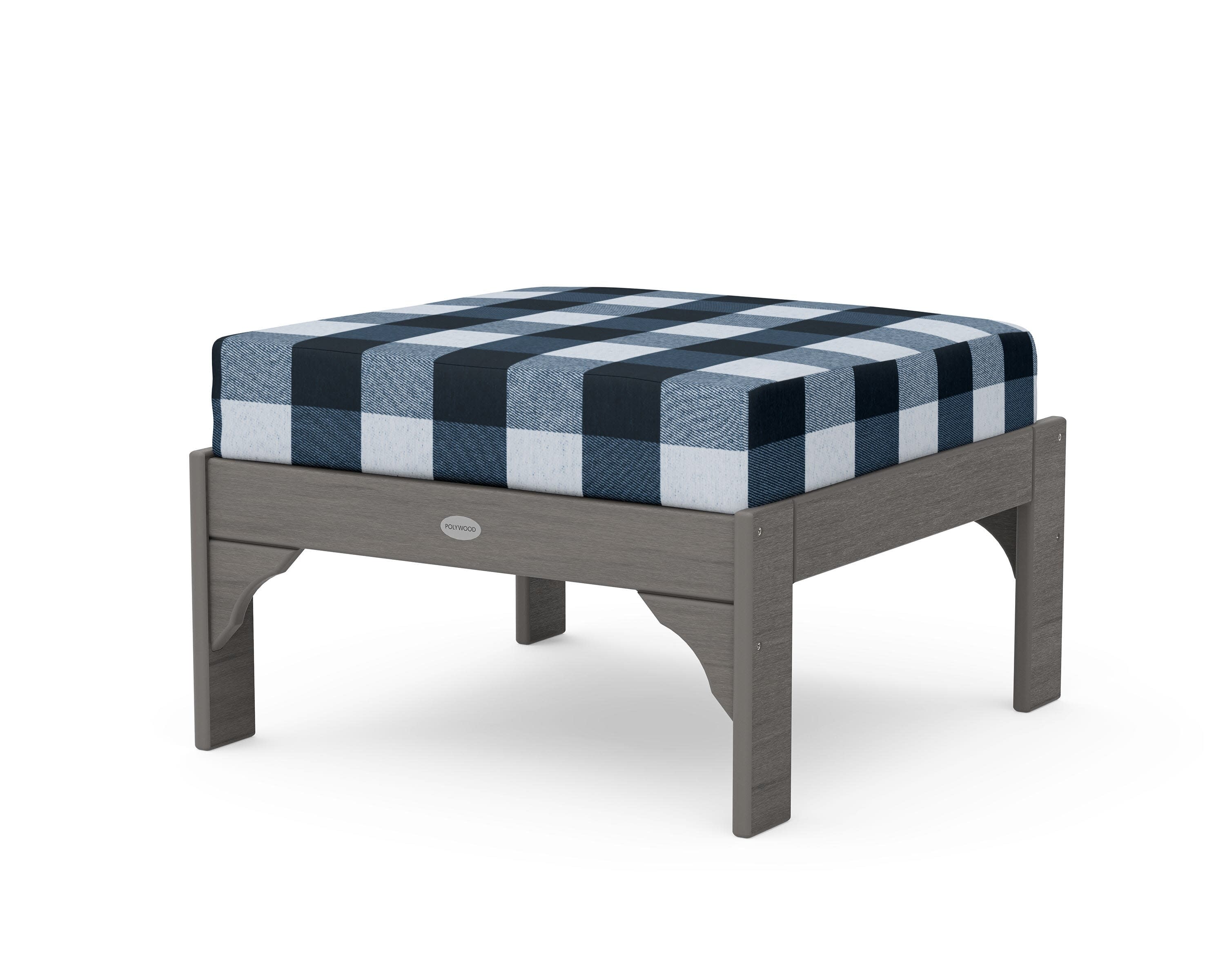 Vineyard Deep Seating Ottoman in Driftwood / Buffalo Plaid Marine Indigo