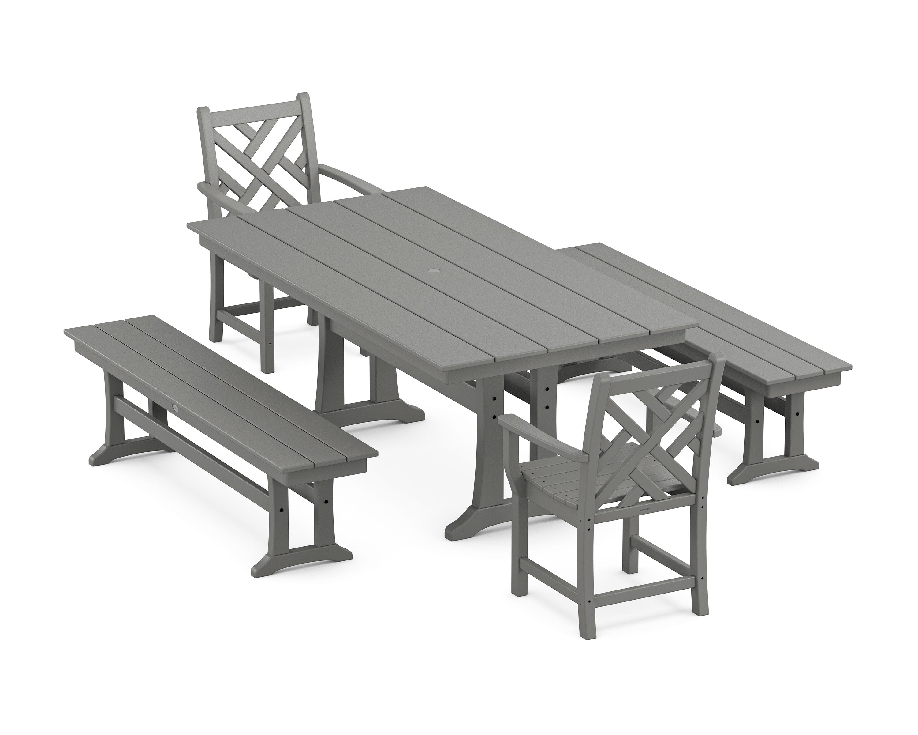 Chippendale 5-Piece Farmhouse Dining Set With Trestle Legs in Slate Grey