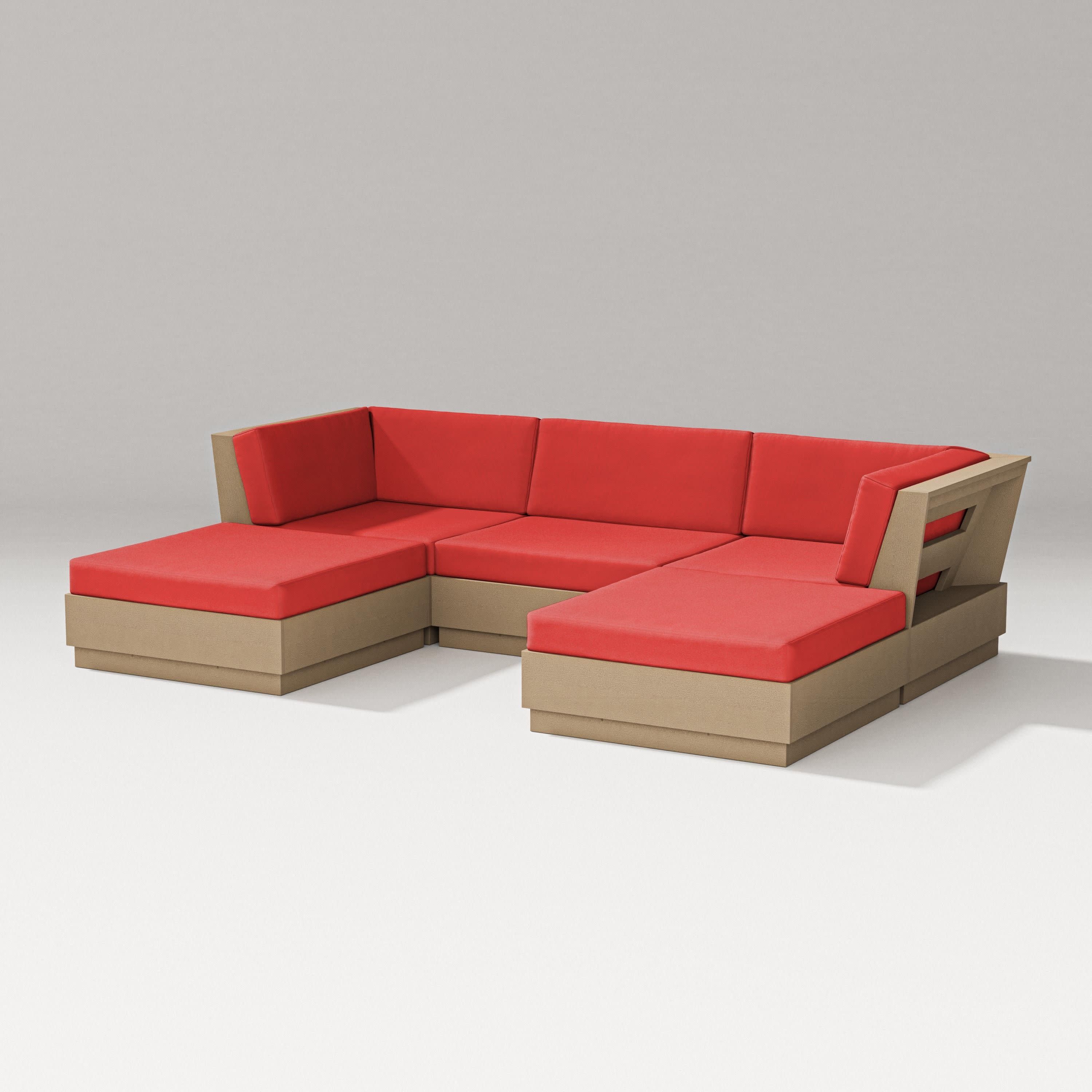 Elevate Double Chaise Sectional in Vintage Sahara / Crimson Linen