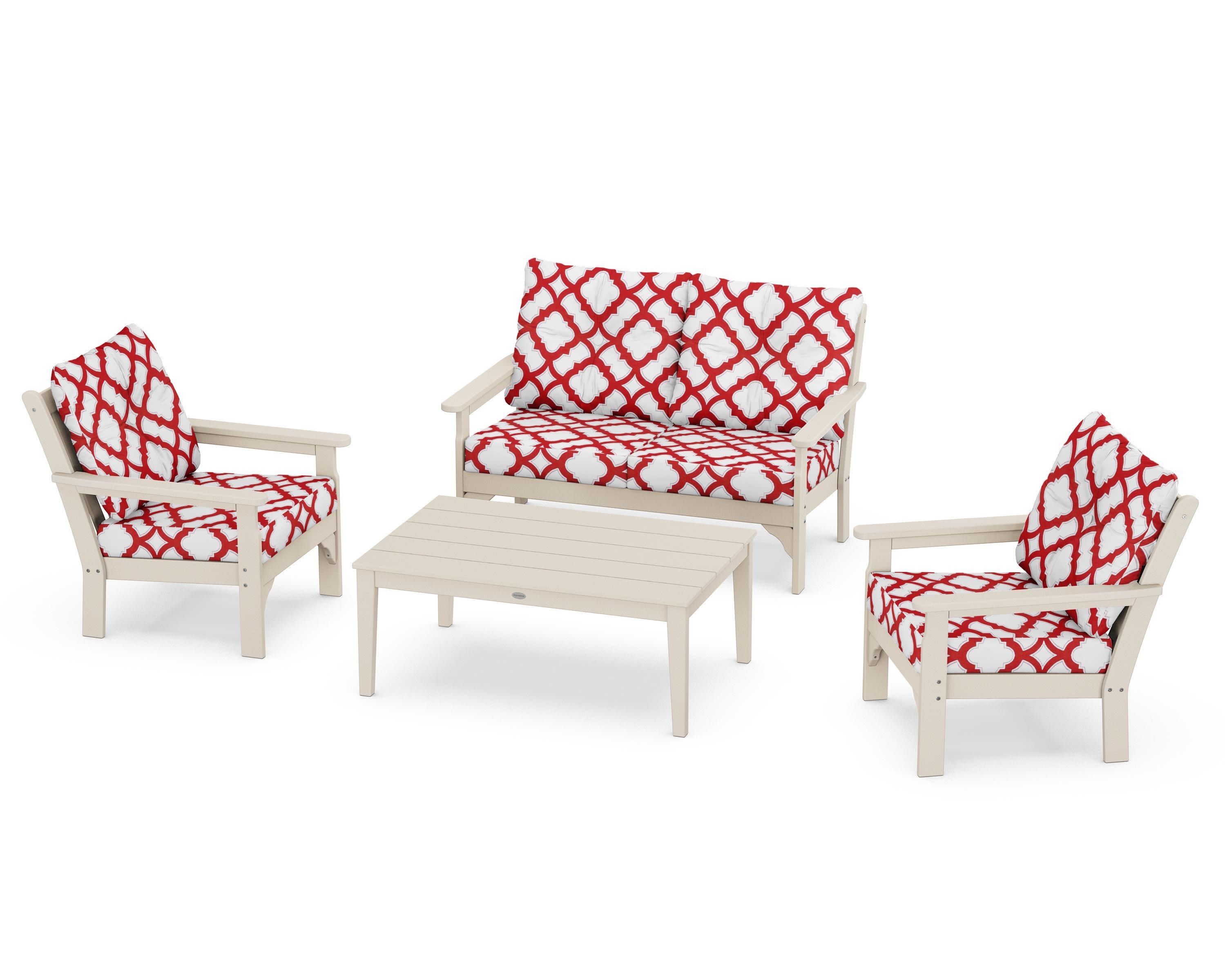 Vineyard 4-Piece Deep Seating Set in Sand / Trellis Crimson