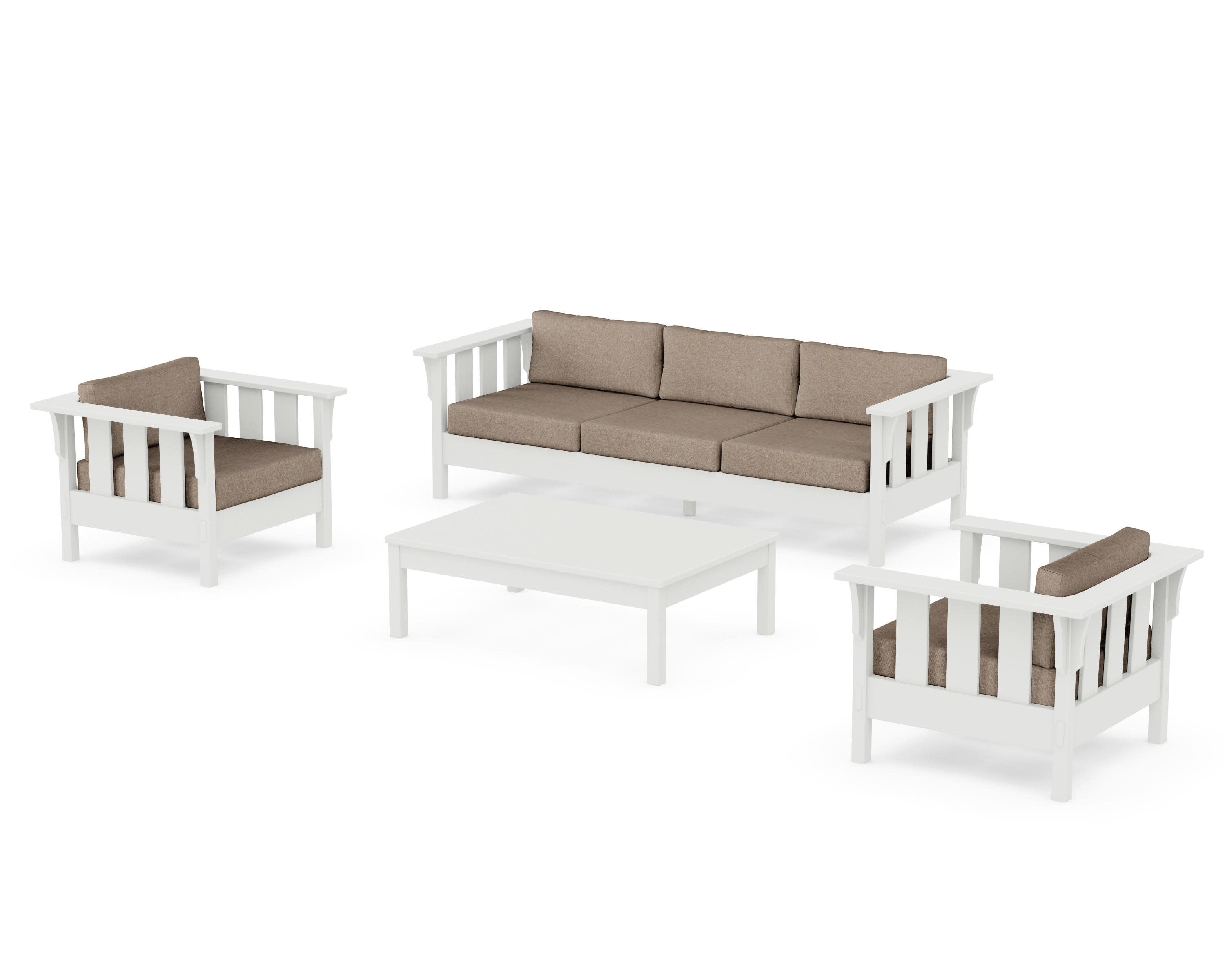 Acadia 4-Piece Deep Seating Set with Sofa in Vintage White / Spiced Burlap