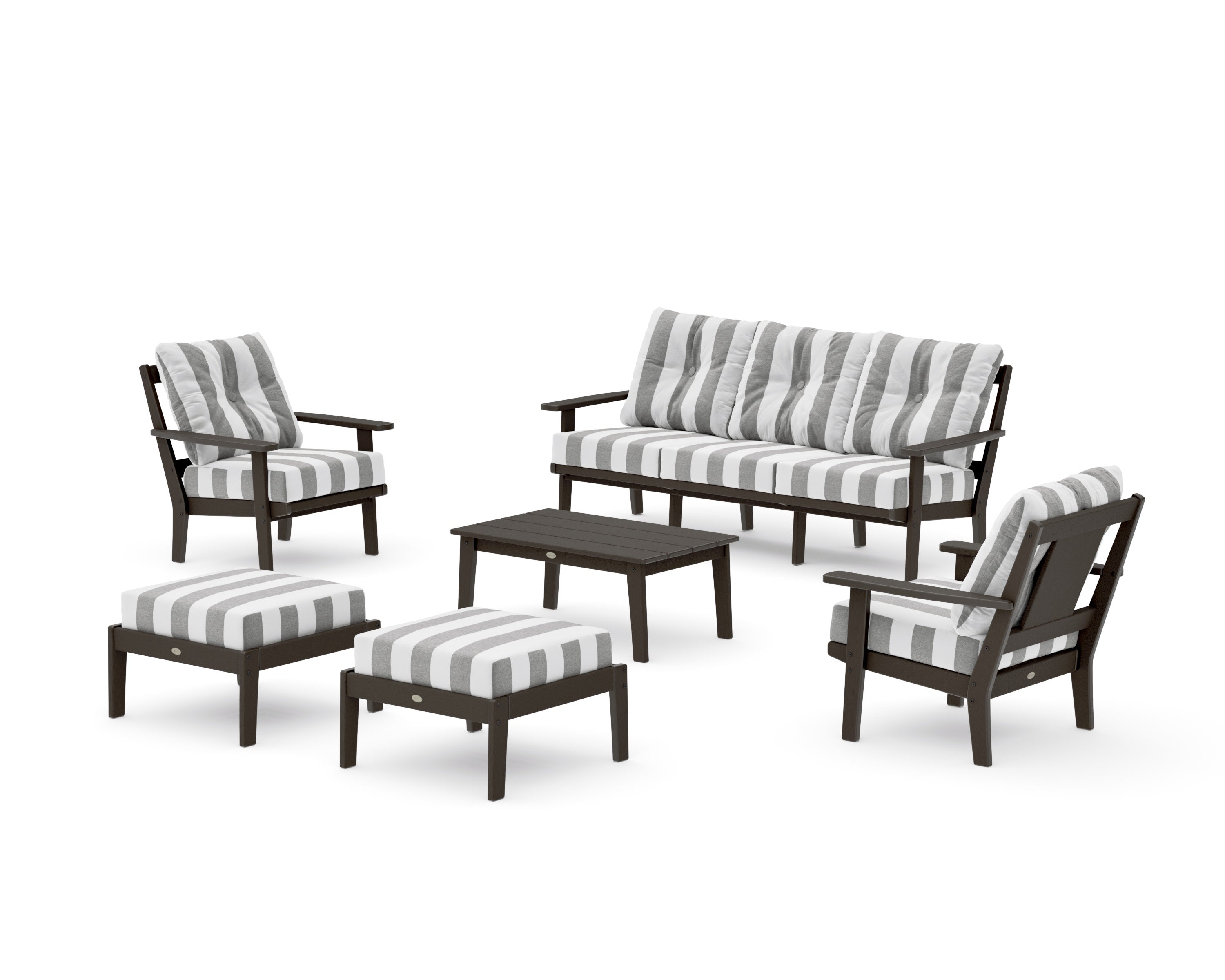 Prairie 6-Piece Lounge Sofa Set in Vintage Coffee / Cabana Stripe Grey Mist