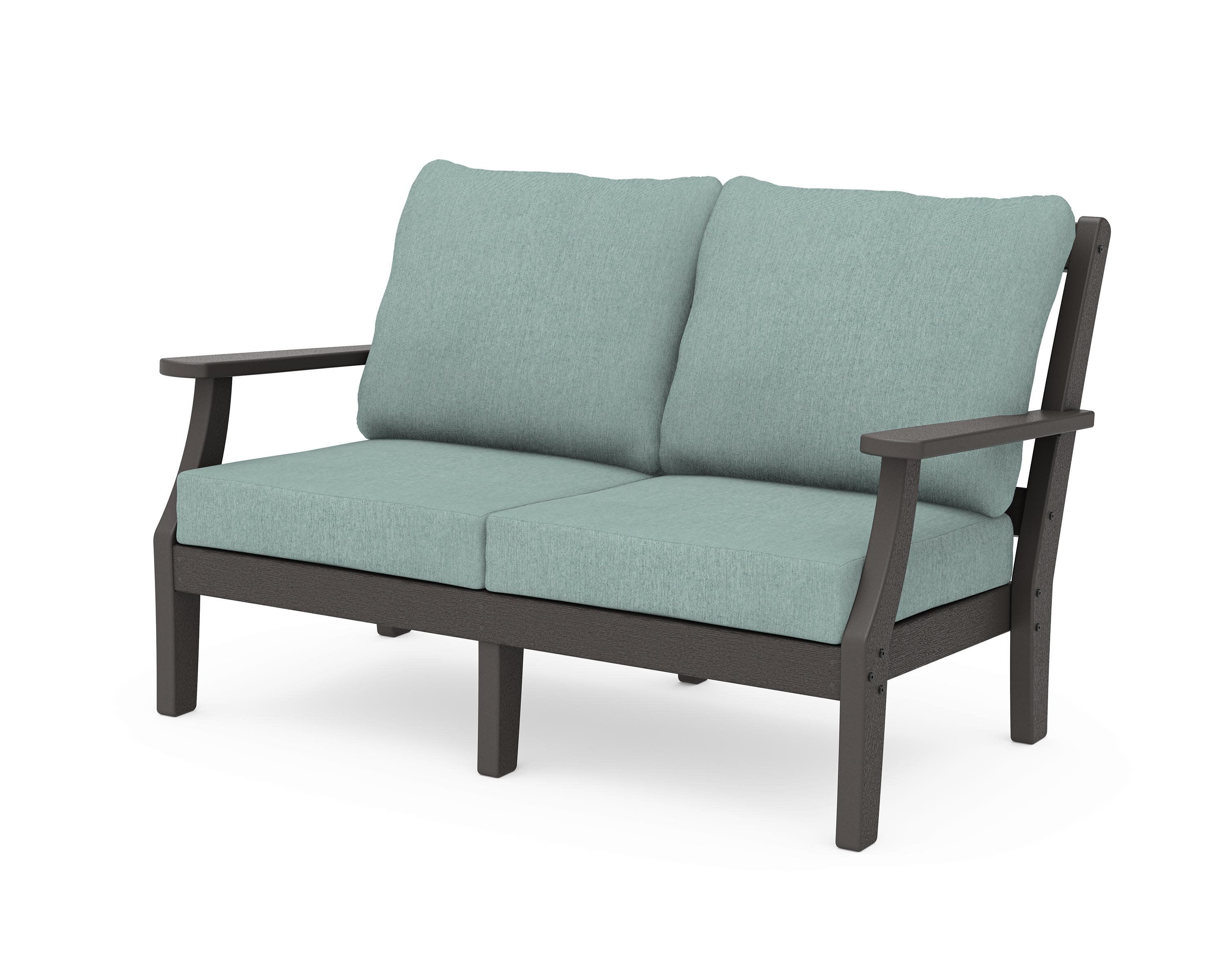 Chinoiserie Deep Seating Loveseat in Vintage Coffee / Glacier Spa