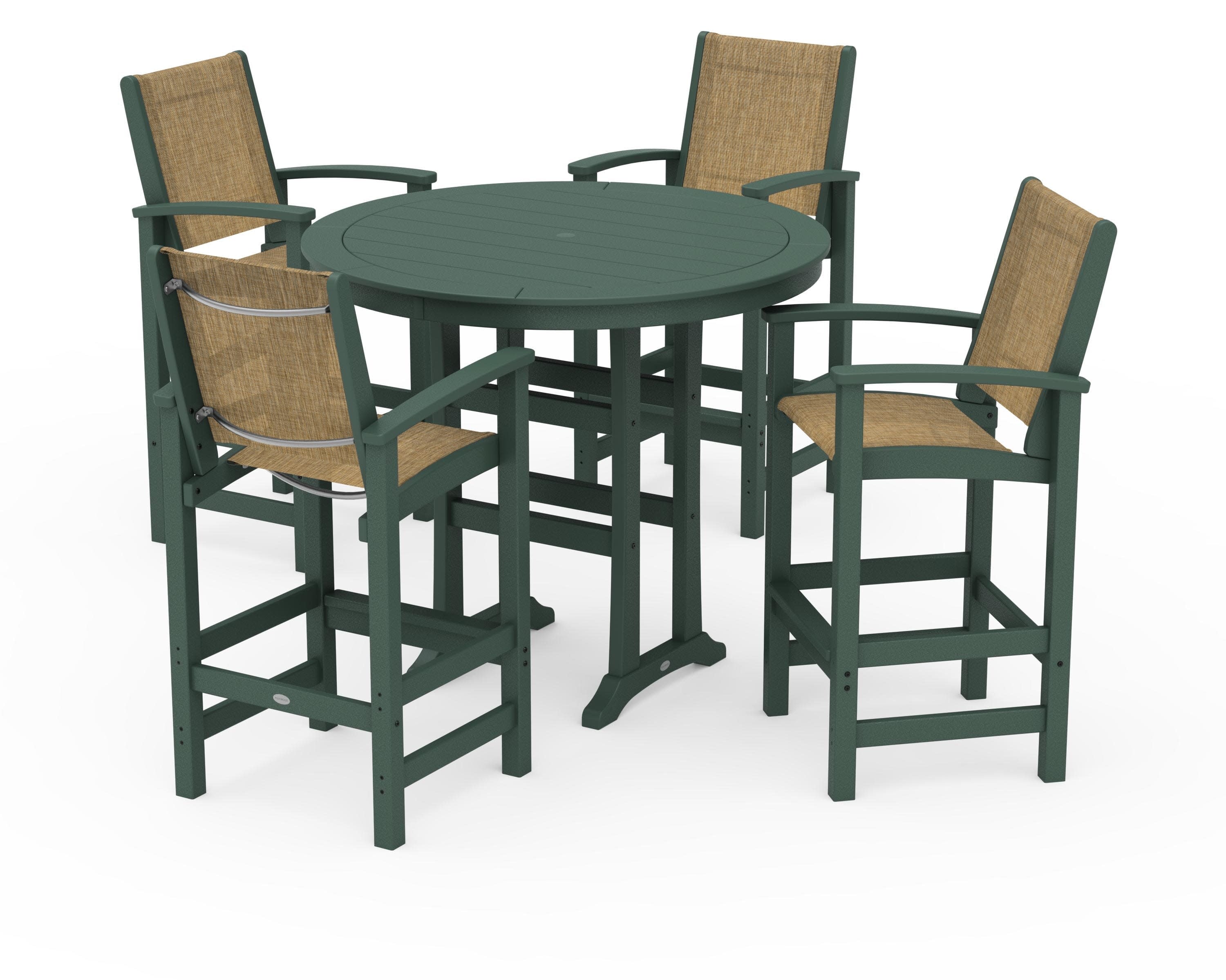 Coastal 5-Piece Nautical Trestle Bar Set in Green / Burlap Sling