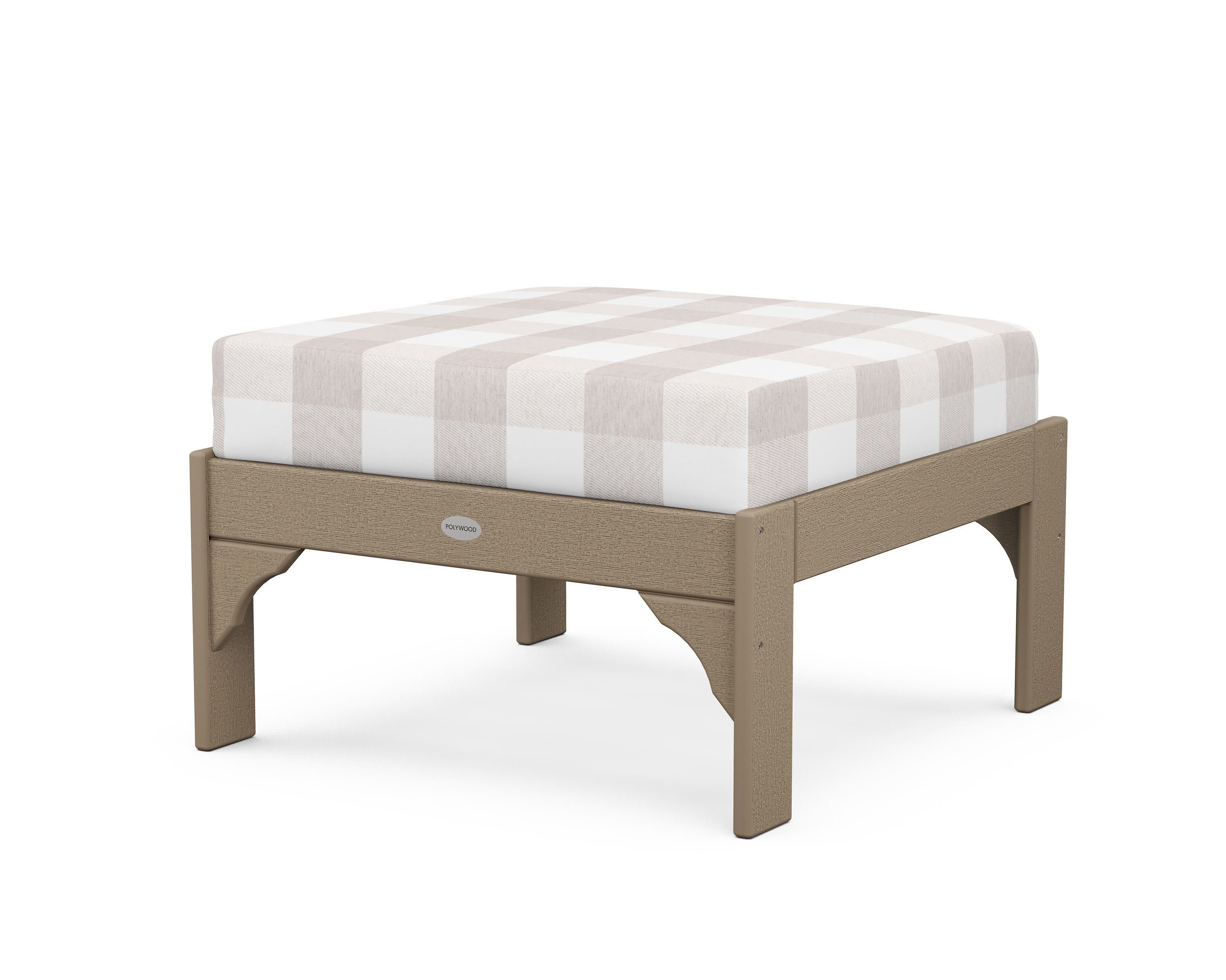 Vineyard Deep Seating Ottoman in Vintage Sahara / Buffalo Plaid Dune Burlap