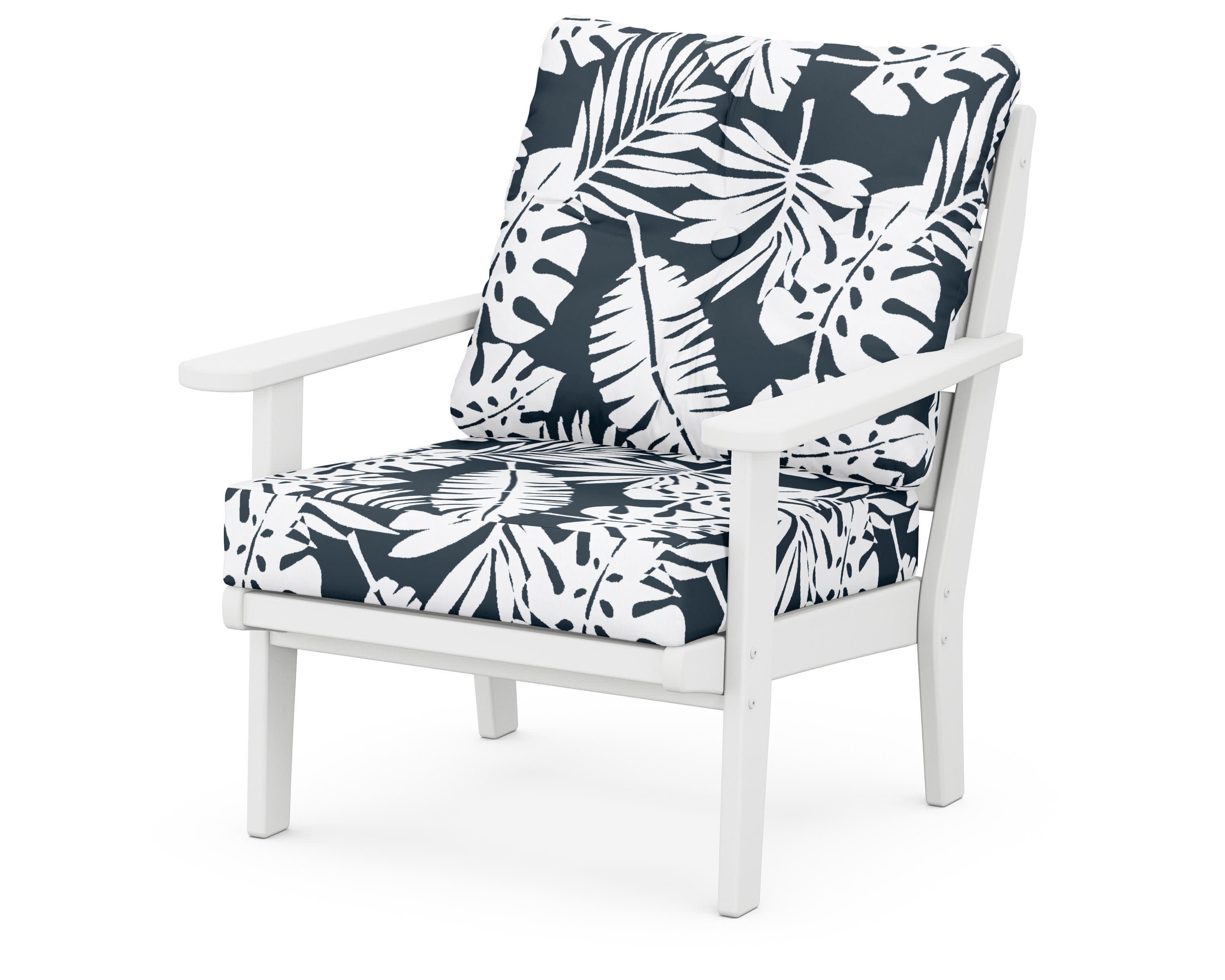 Lakeside Deep Seating Chair in White / Leaf Marine Indigo
