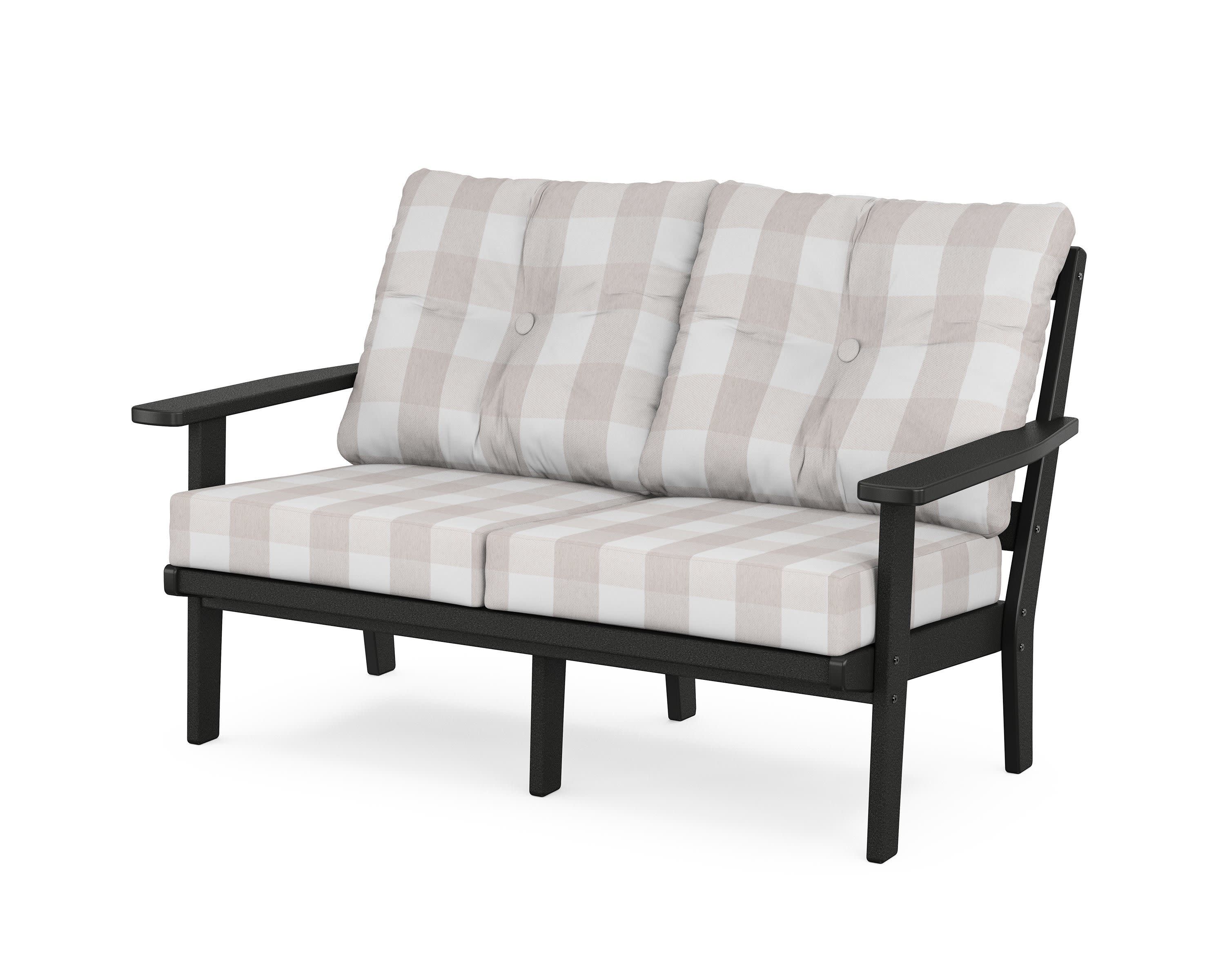Oxford Deep SeatingLoveseat in Black / Buffalo Plaid Dune Burlap