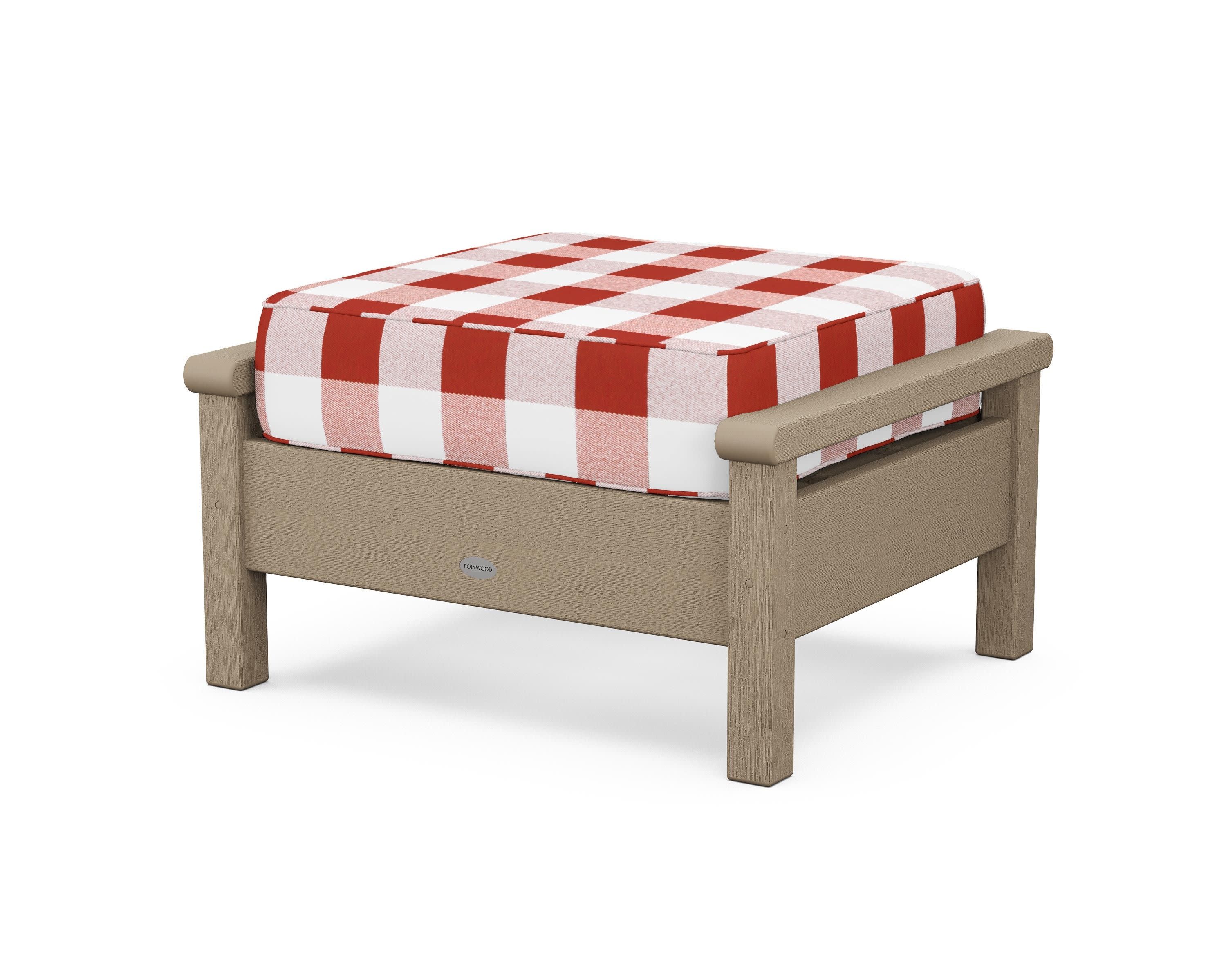Harbour Deep Seating Ottoman in Vintage Sahara / Buffalo Plaid Crimson