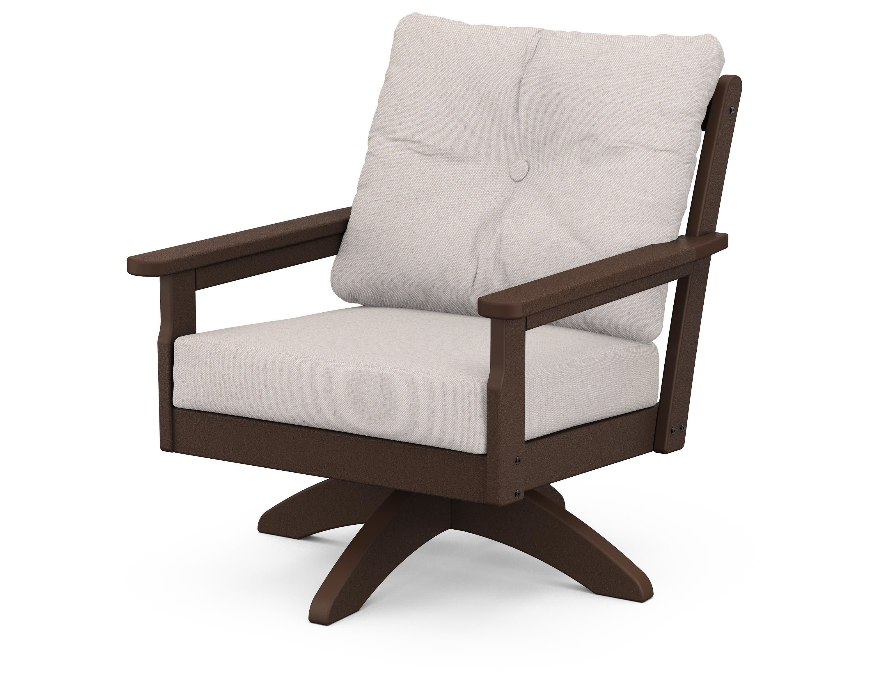 Vineyard Deep Seating Swivel Chair in Mahogany / Dune Burlap