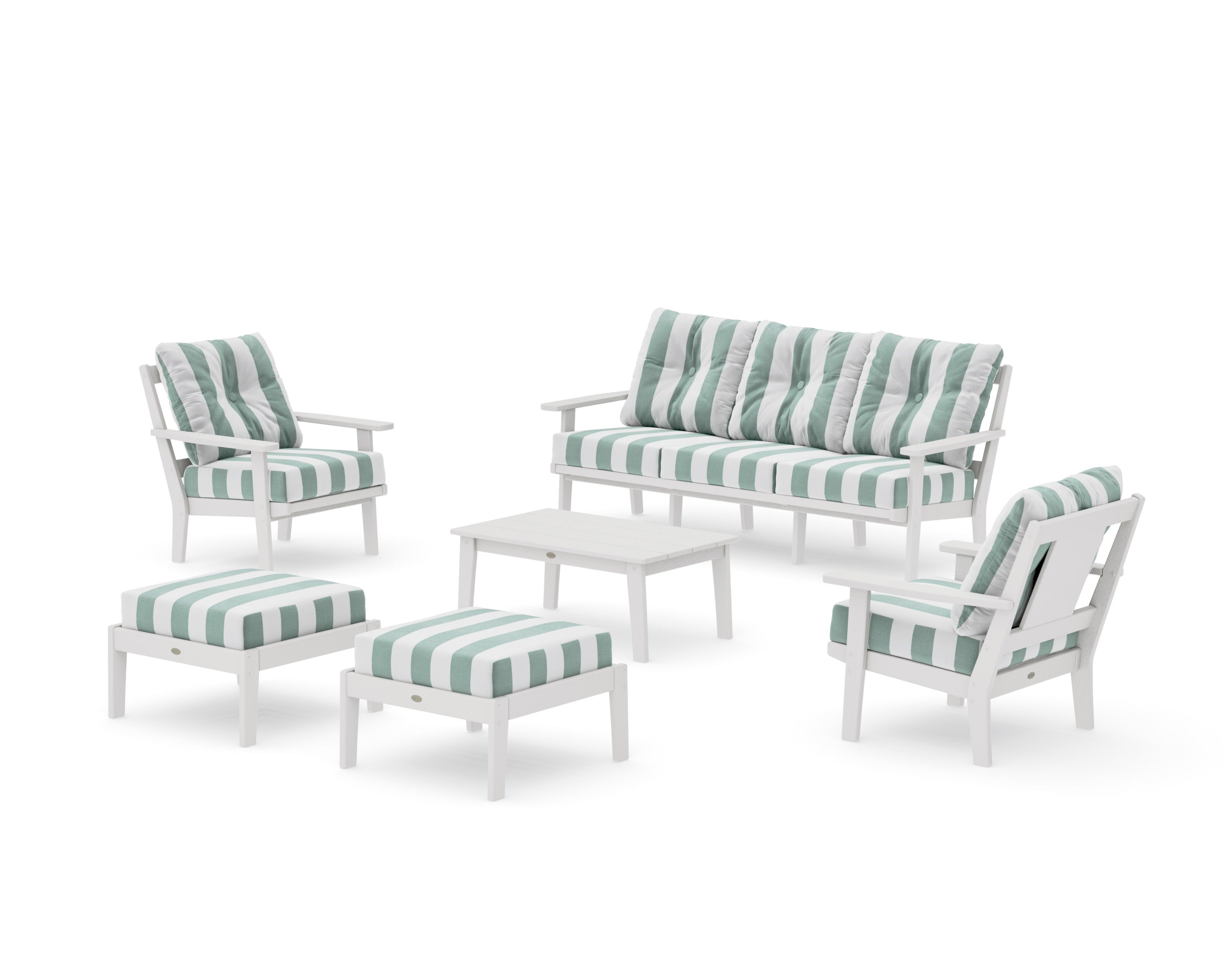 Prairie 6-Piece Lounge Sofa Set in Vintage White / Cabana Stripe Glacier Spa