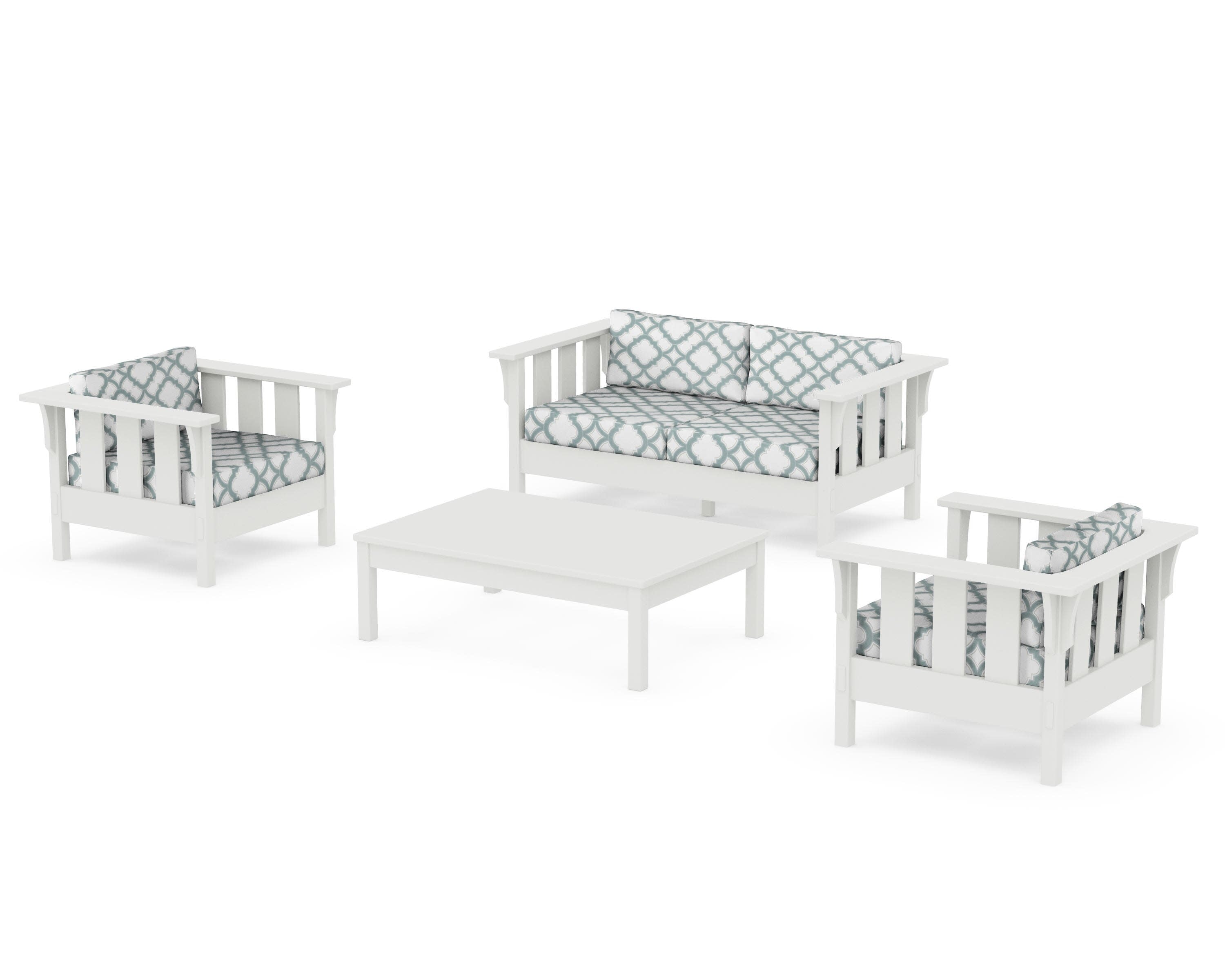 Acadia 4-Piece Deep Seating Set with Loveseat in Vintage White / Trellis Glacier Spa