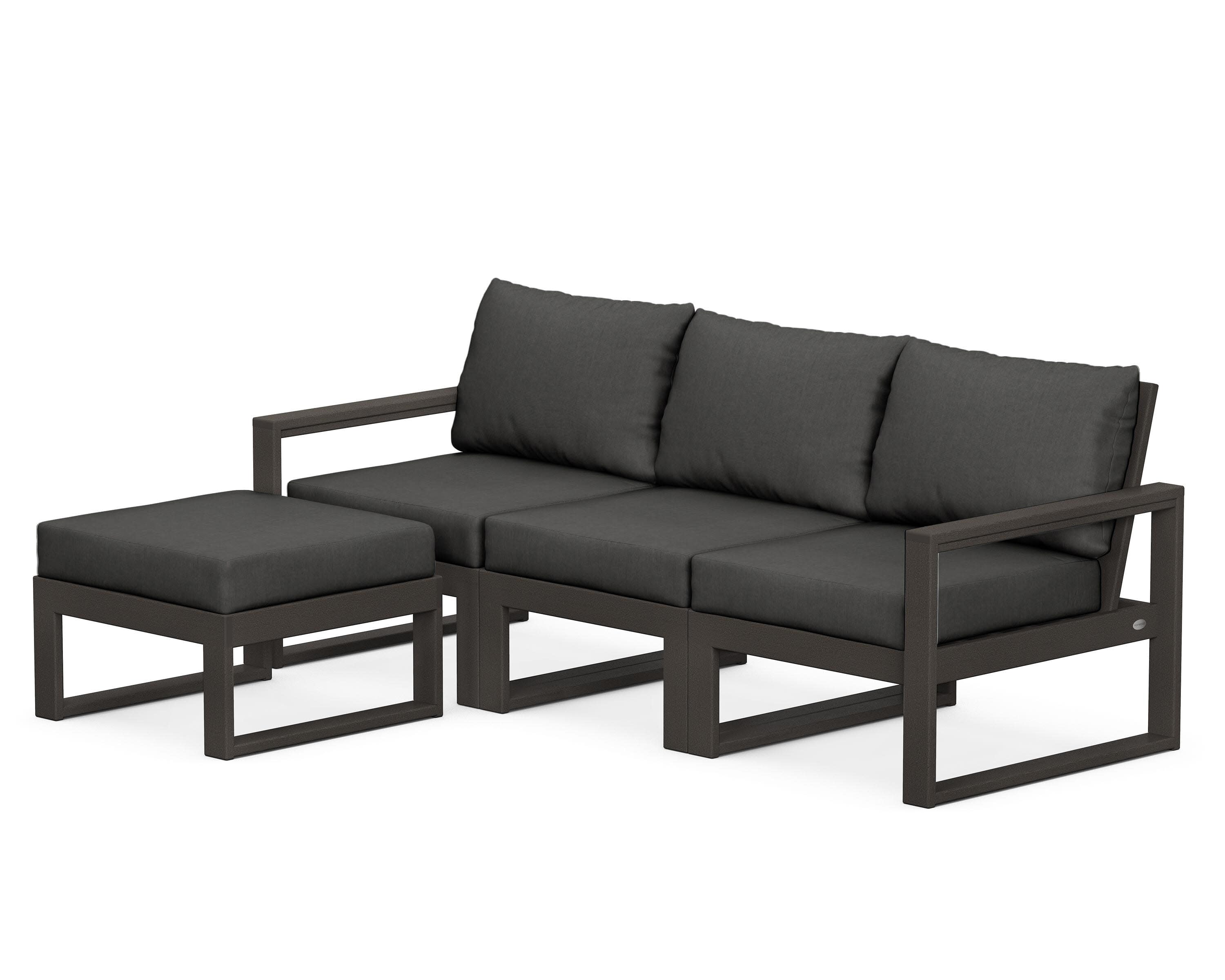 EDGE 4-Piece Modular Deep Seating Set with Ottoman in Vintage Coffee / Spectrum Carbon