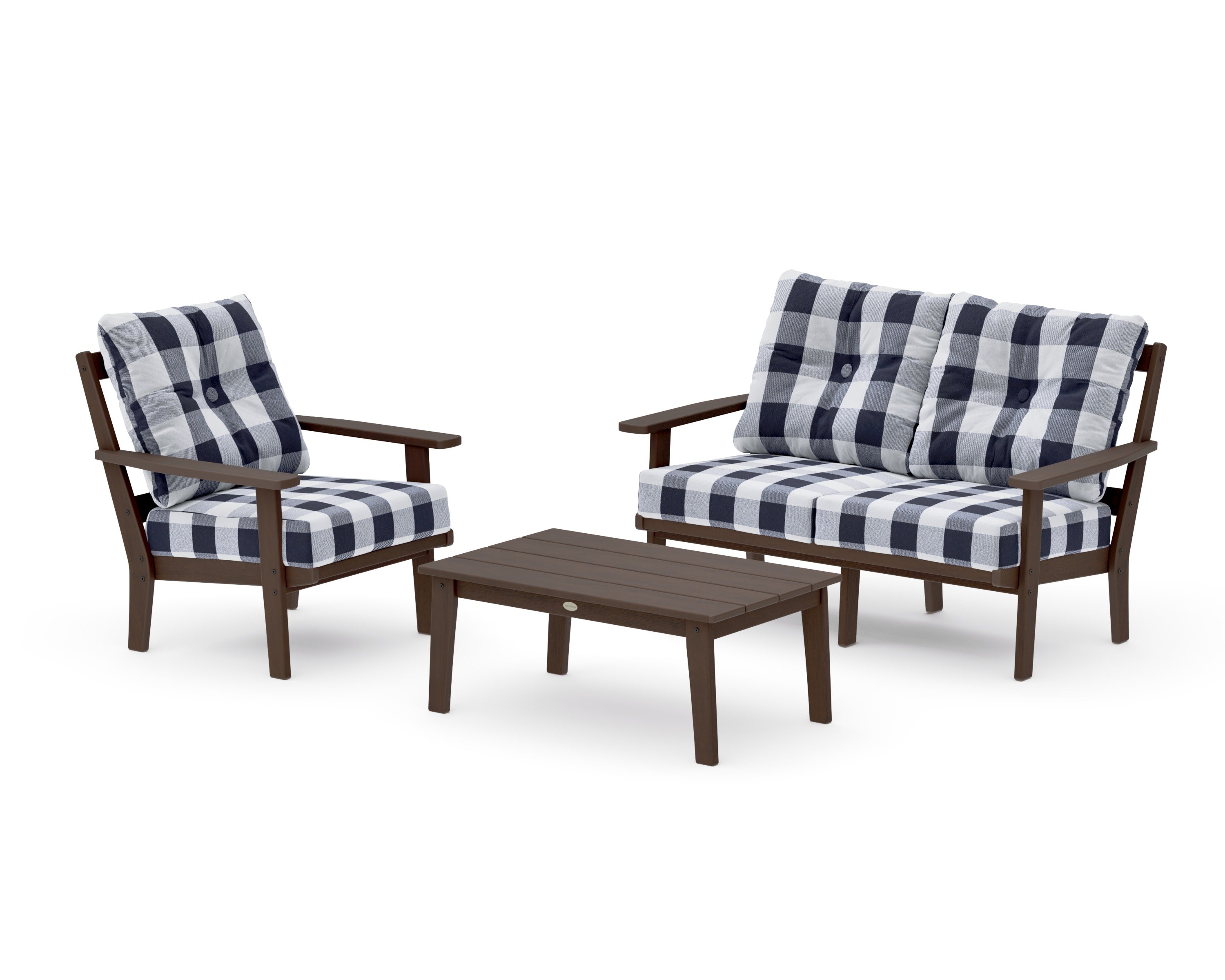 Oxford 3-Piece Deep Seating Set with Loveseat in Kona / Buffalo Plaid Navy