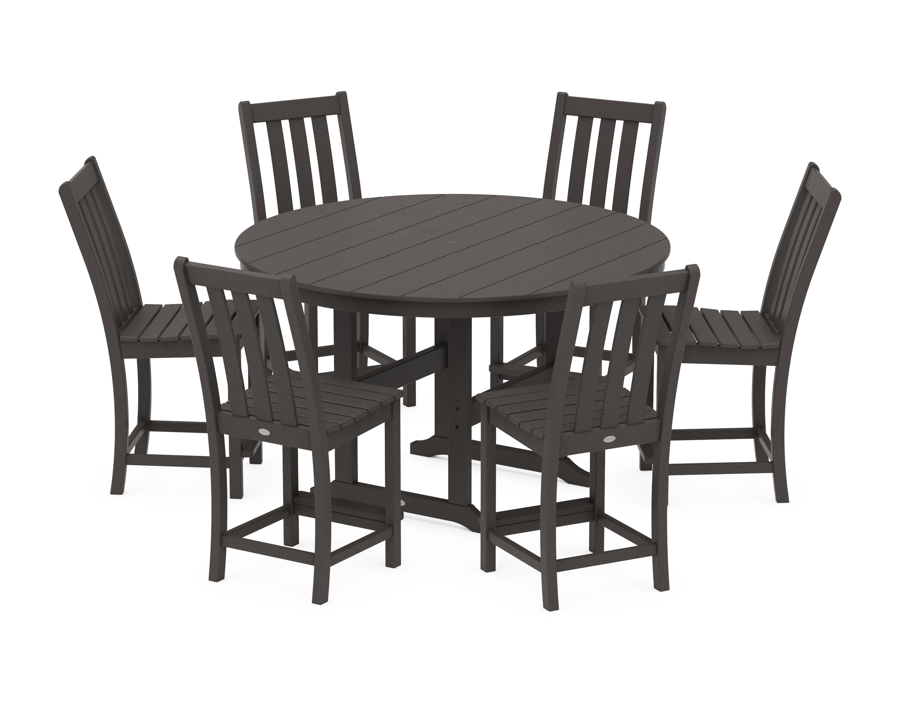 Vineyard 7-Piece Farmhouse Side Chair Round Farmhouse Counter Set in Vintage Coffee