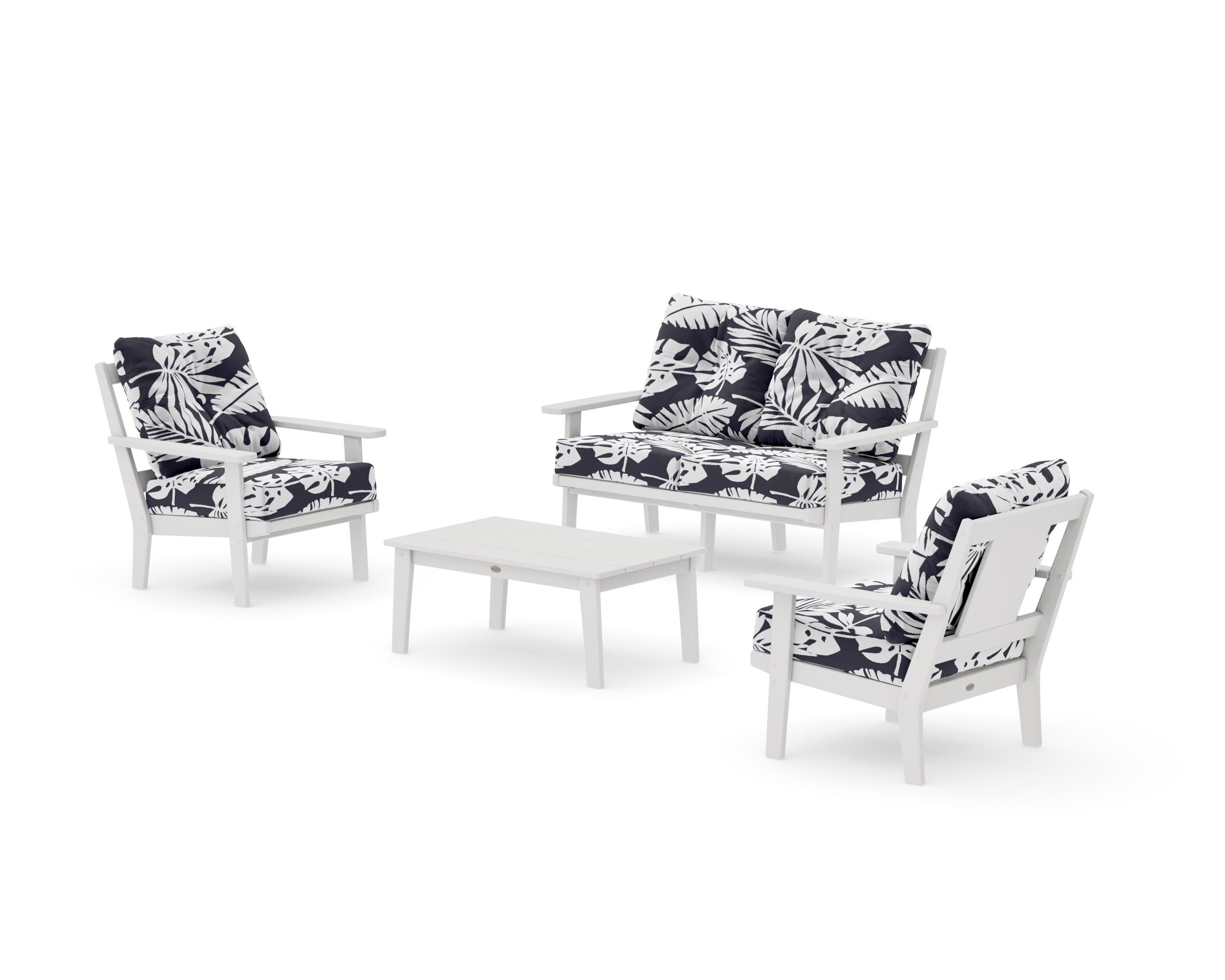 Prairie 4-Piece Deep Seating Set with Loveseat in Vintage White / Leaf Navy