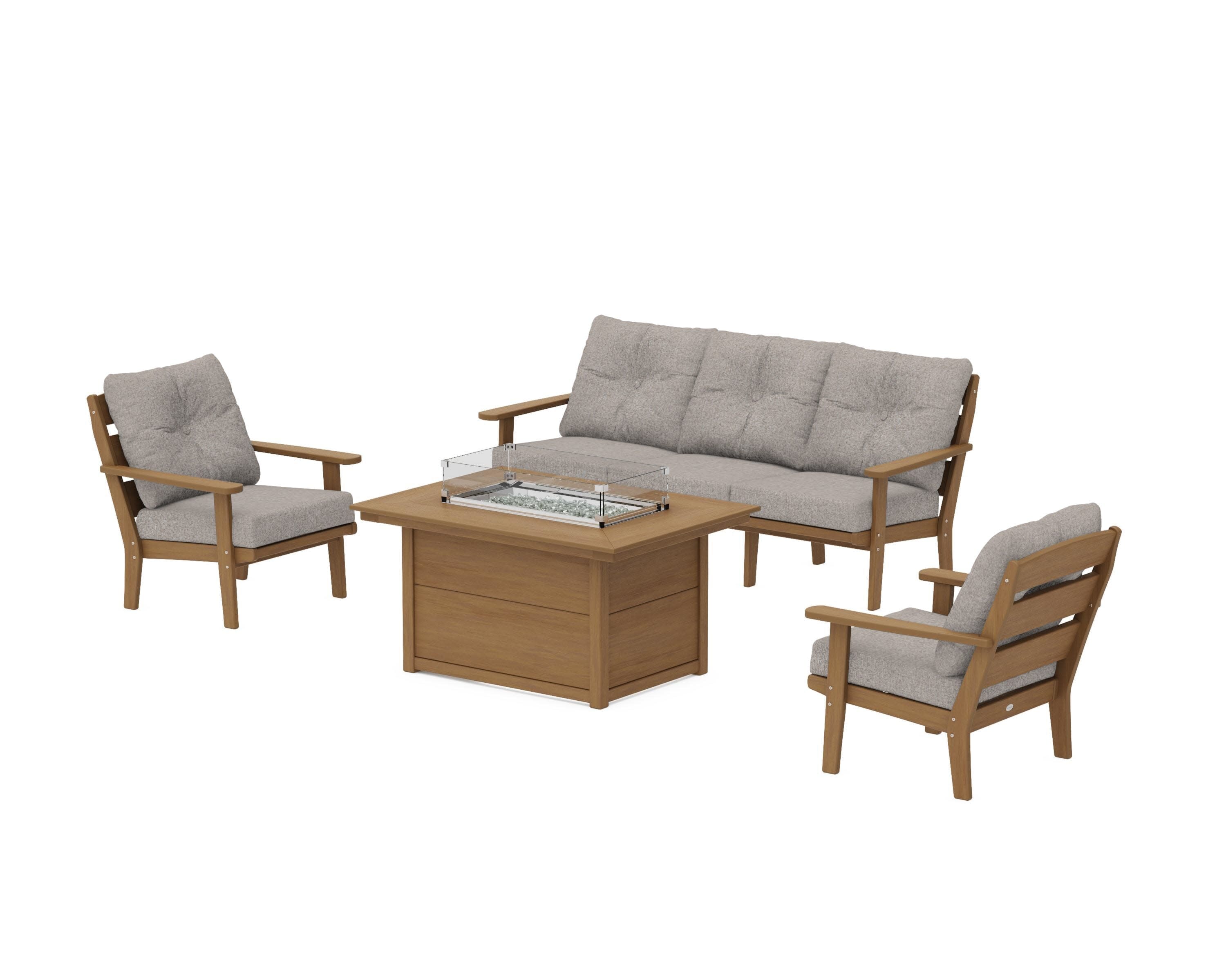 Lakeside Deep Seating Fire Pit Table Set in Natural / Weathered Tweed
