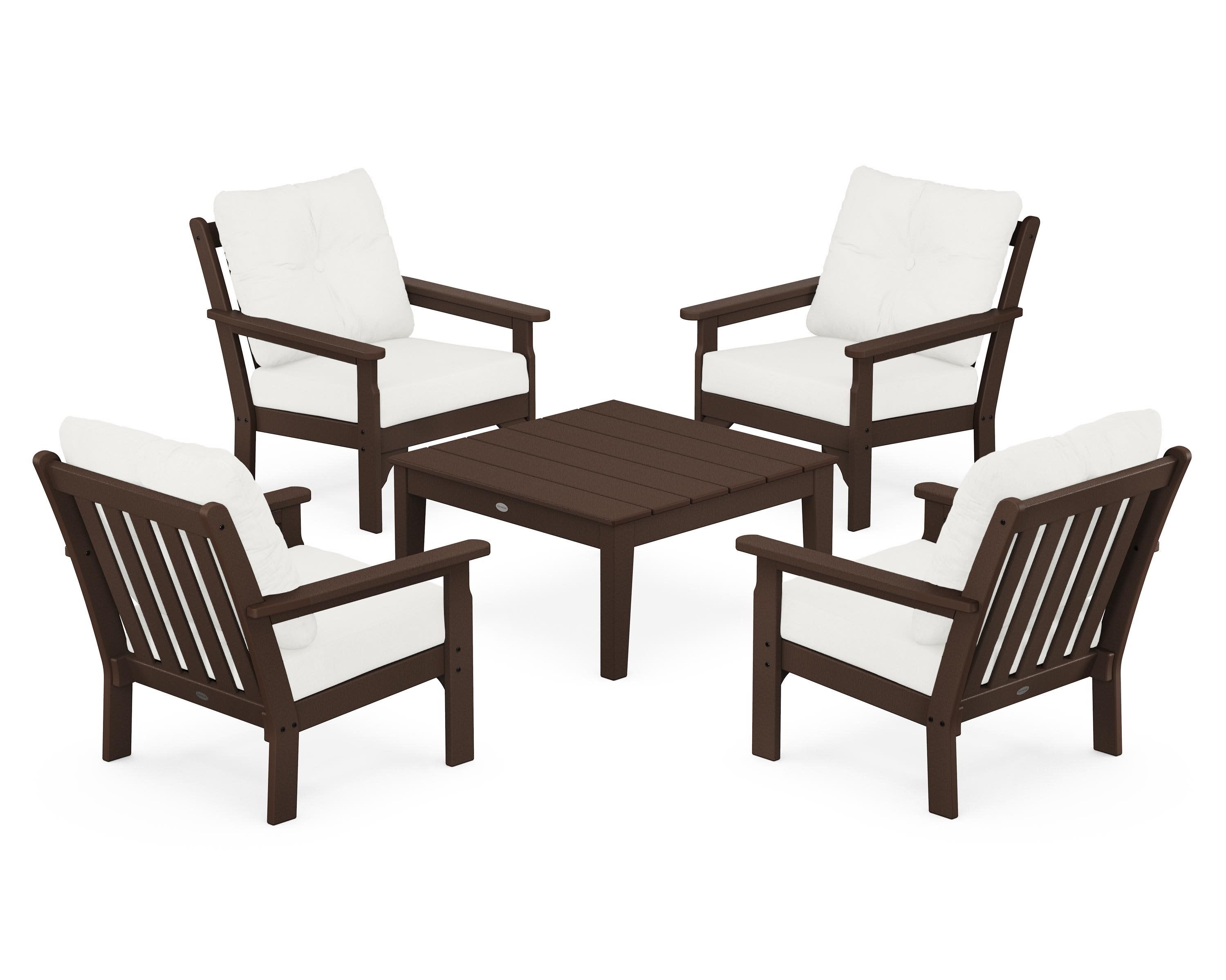 Vineyard 5-Piece Deep Seating Conversation Set in Mahogany / Natural Linen