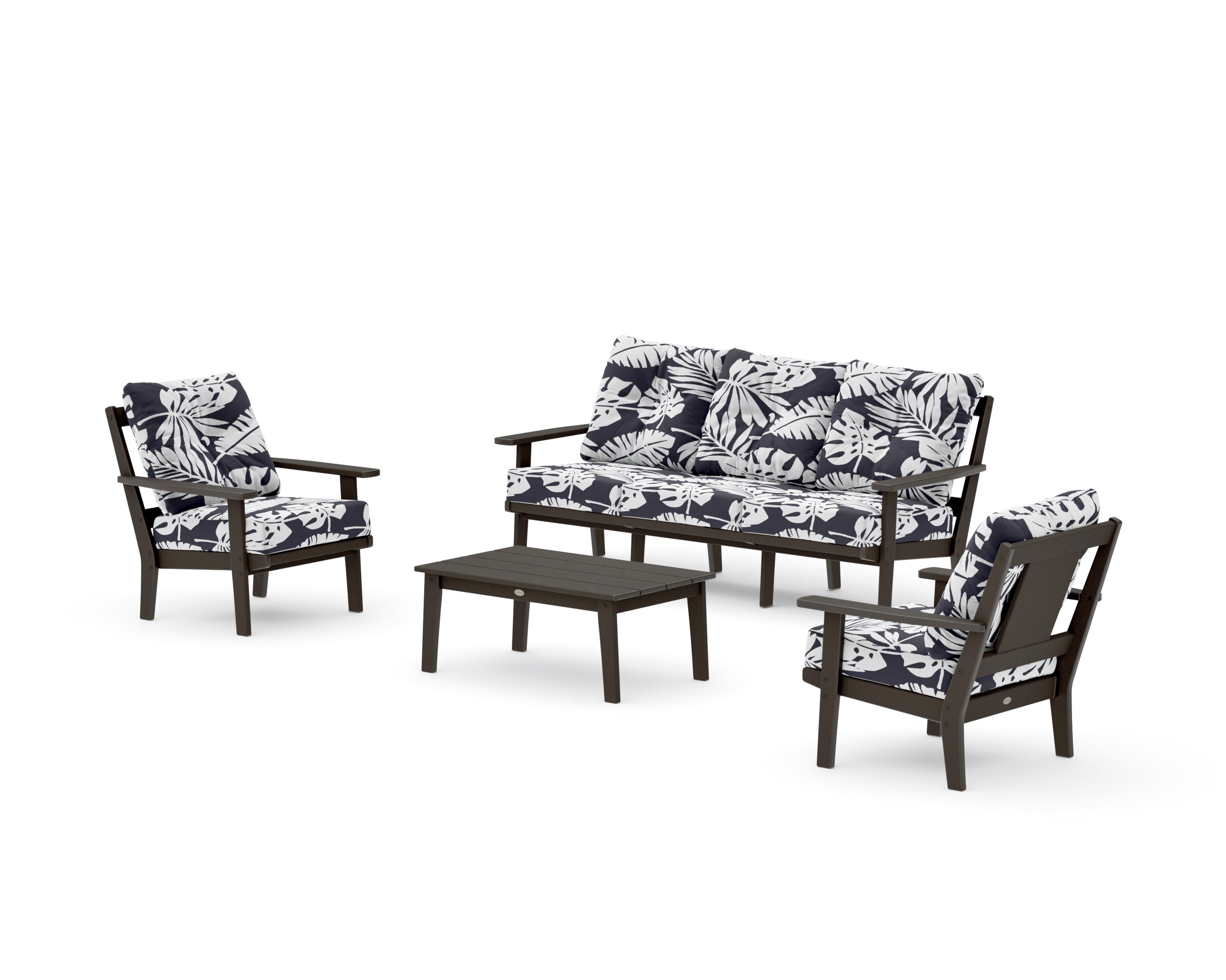 Prairie 4-Piece Deep Seating Set with Sofa in Vintage Coffee / Leaf Navy