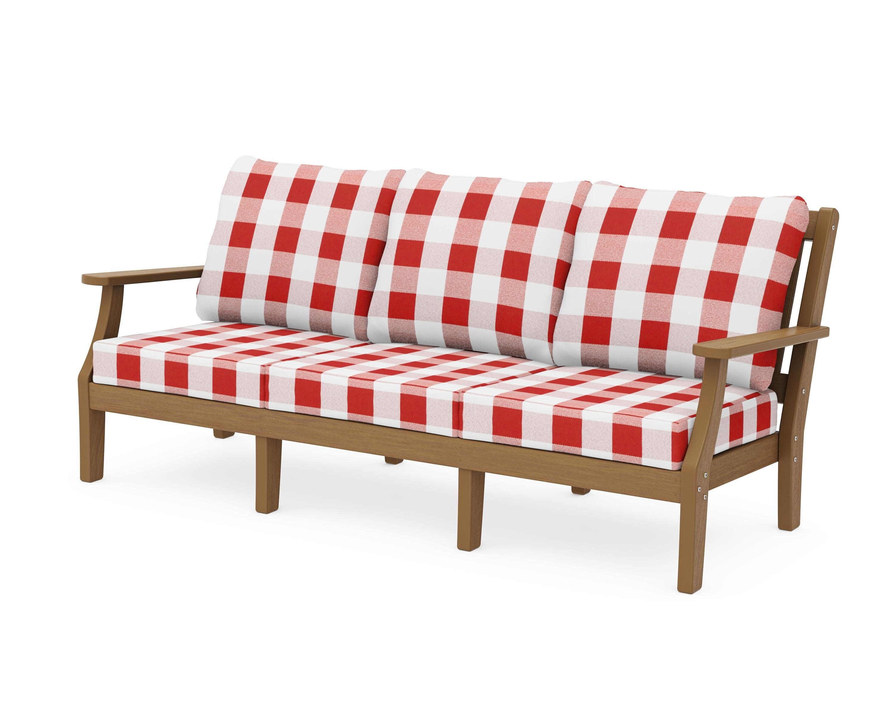 Chinoiserie Deep Seating Sofa in Natural / Buffalo Plaid Crimson