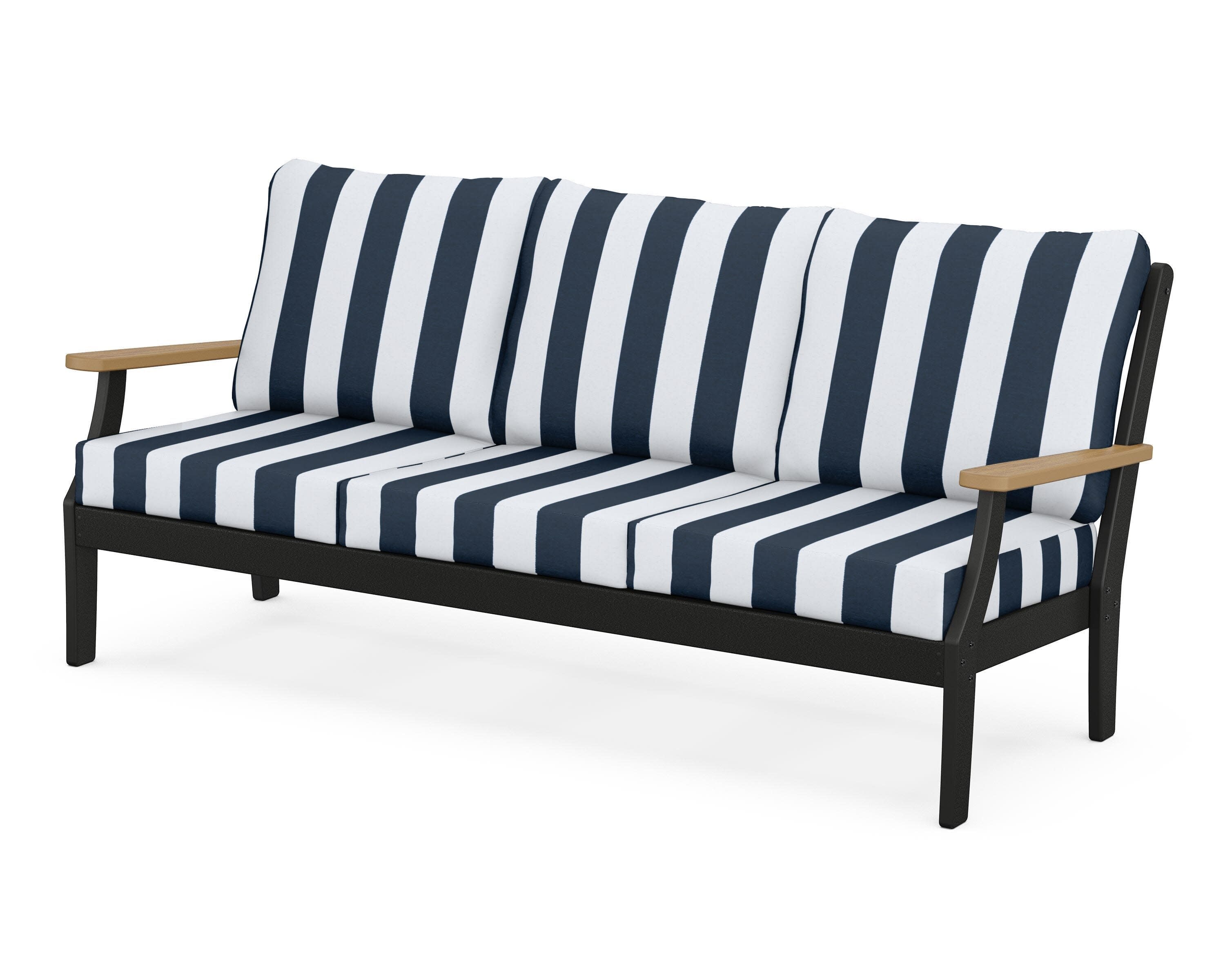 Braxton Deep Seating Sofa in Black / Natural / Cabana Stripe Marine Indigo
