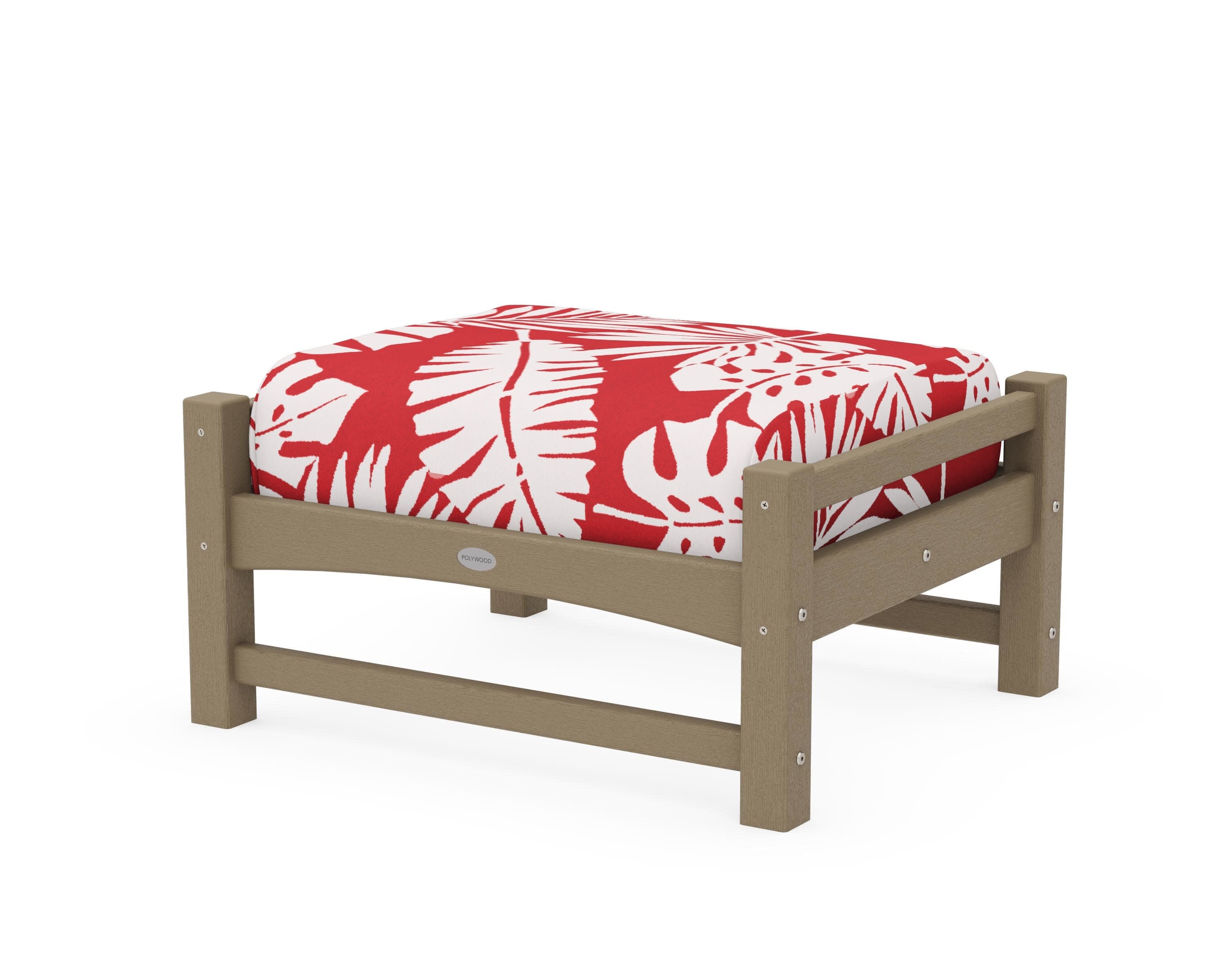 Club Ottoman in Vintage Sahara / Leaf Crimson