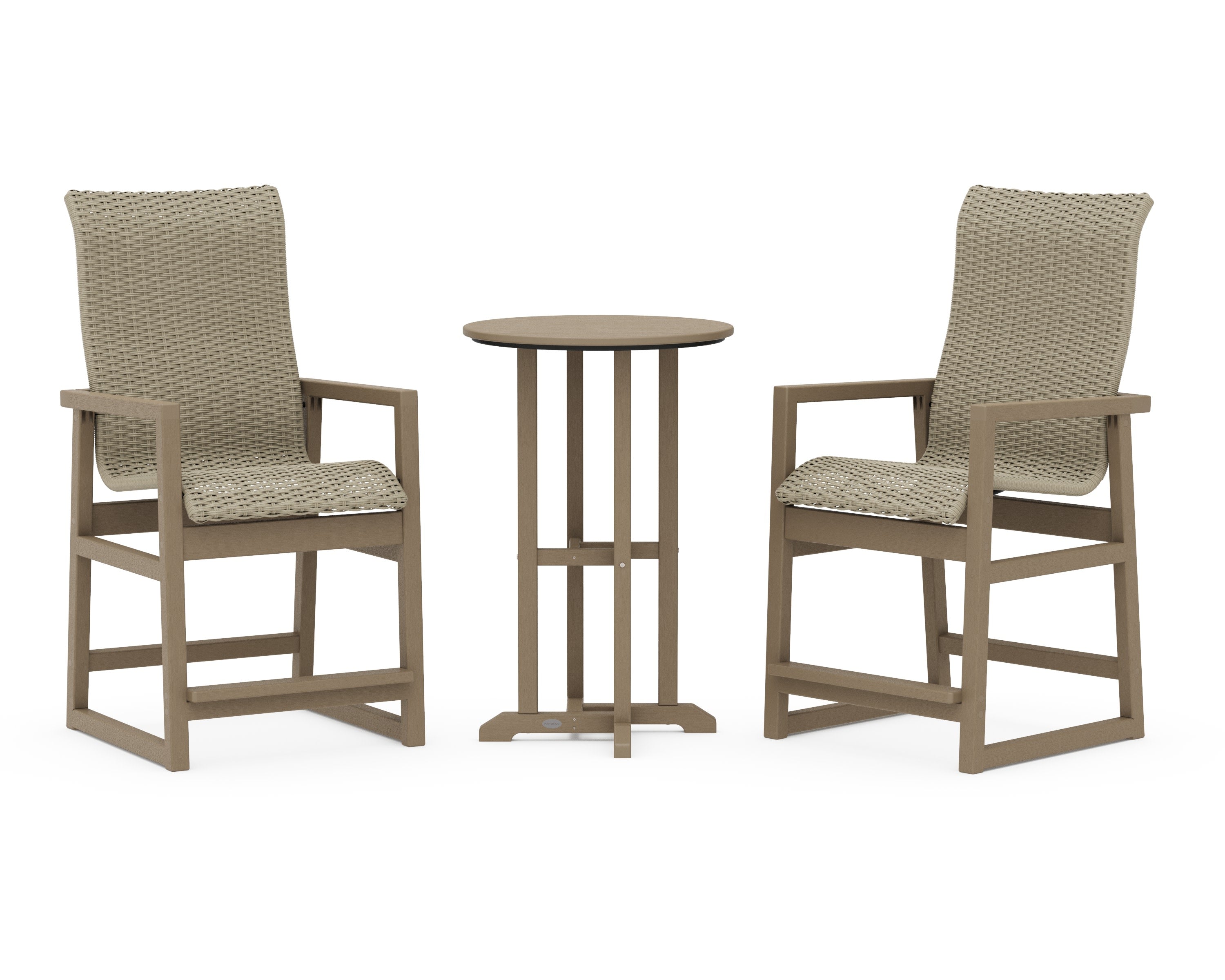 EDGE Woven Highback 3-Piece Farmhouse Counter Set in Vintage Sahara / Dune Grass