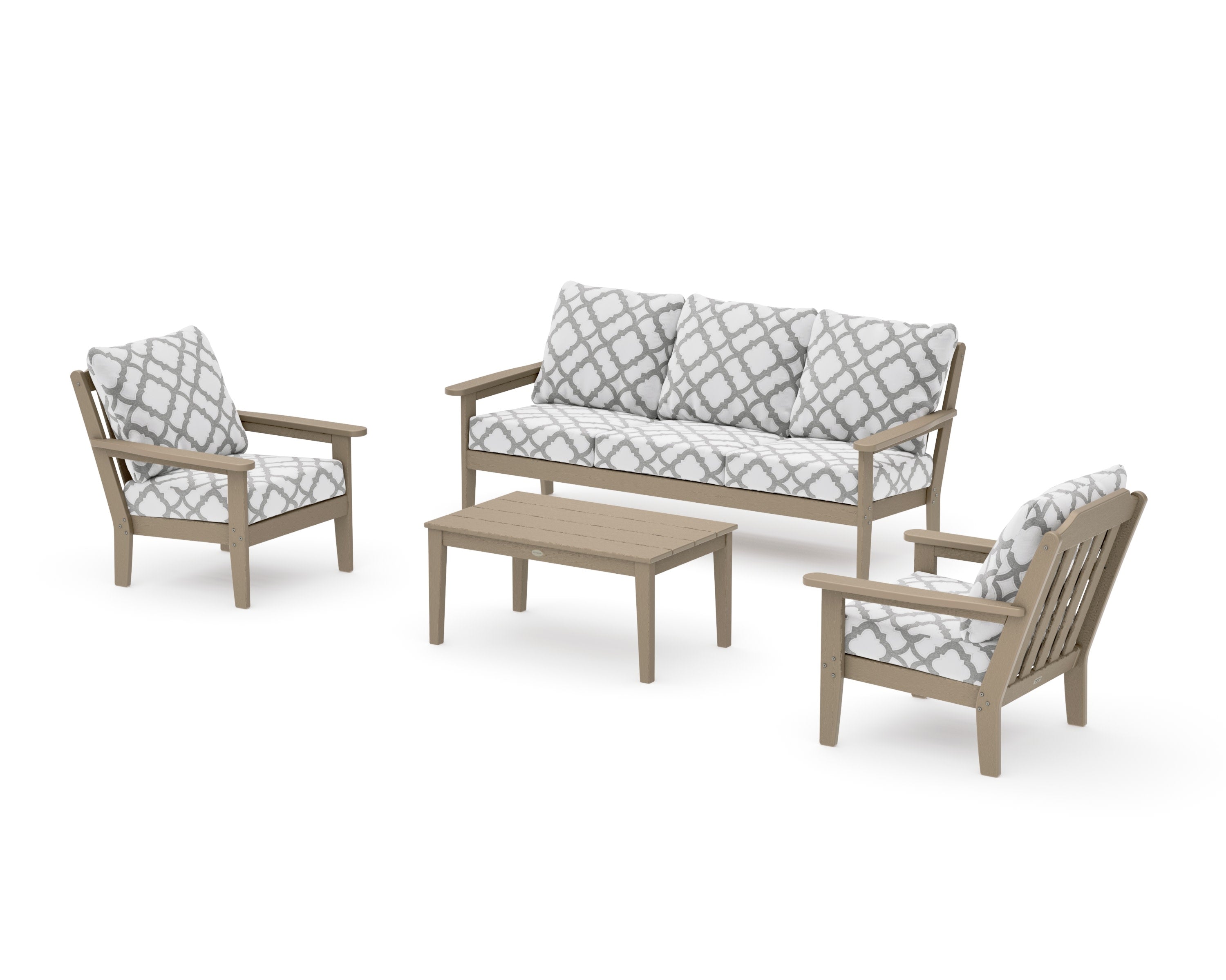 Cottage 4-Piece Deep Seating Set with Sofa in Vintage Sahara / Trellis Grey Mist