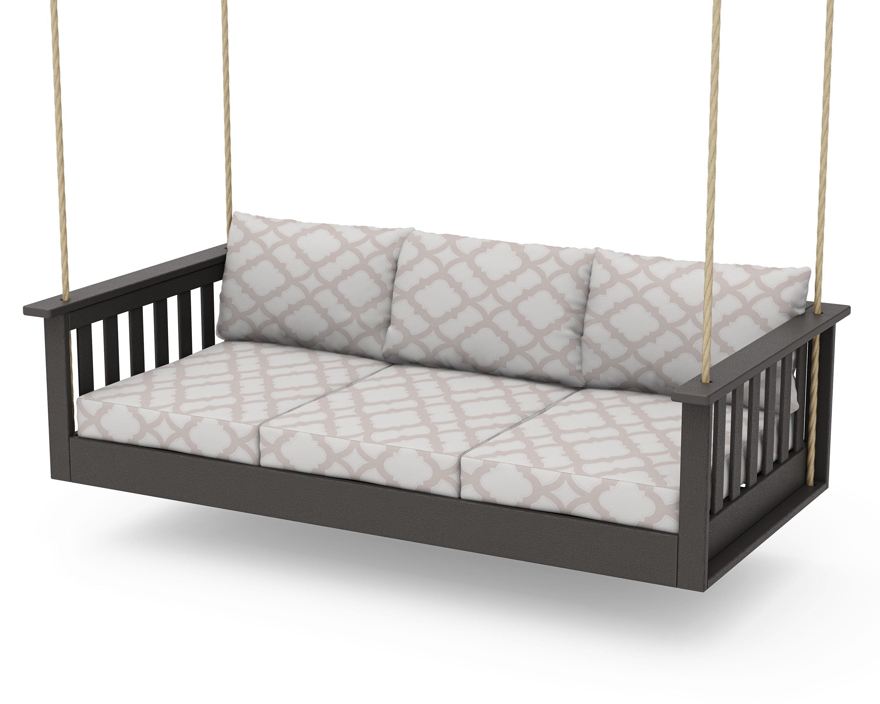 Vineyard Daybed Swing in Vintage Coffee / Trellis Dune Burlap