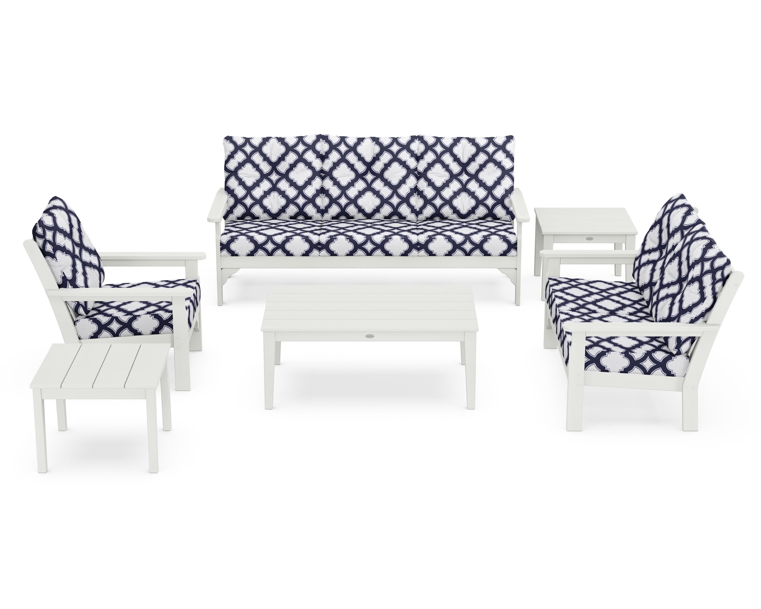 Vineyard 6-Piece Deep Seating Set in Vintage White / Trellis Navy
