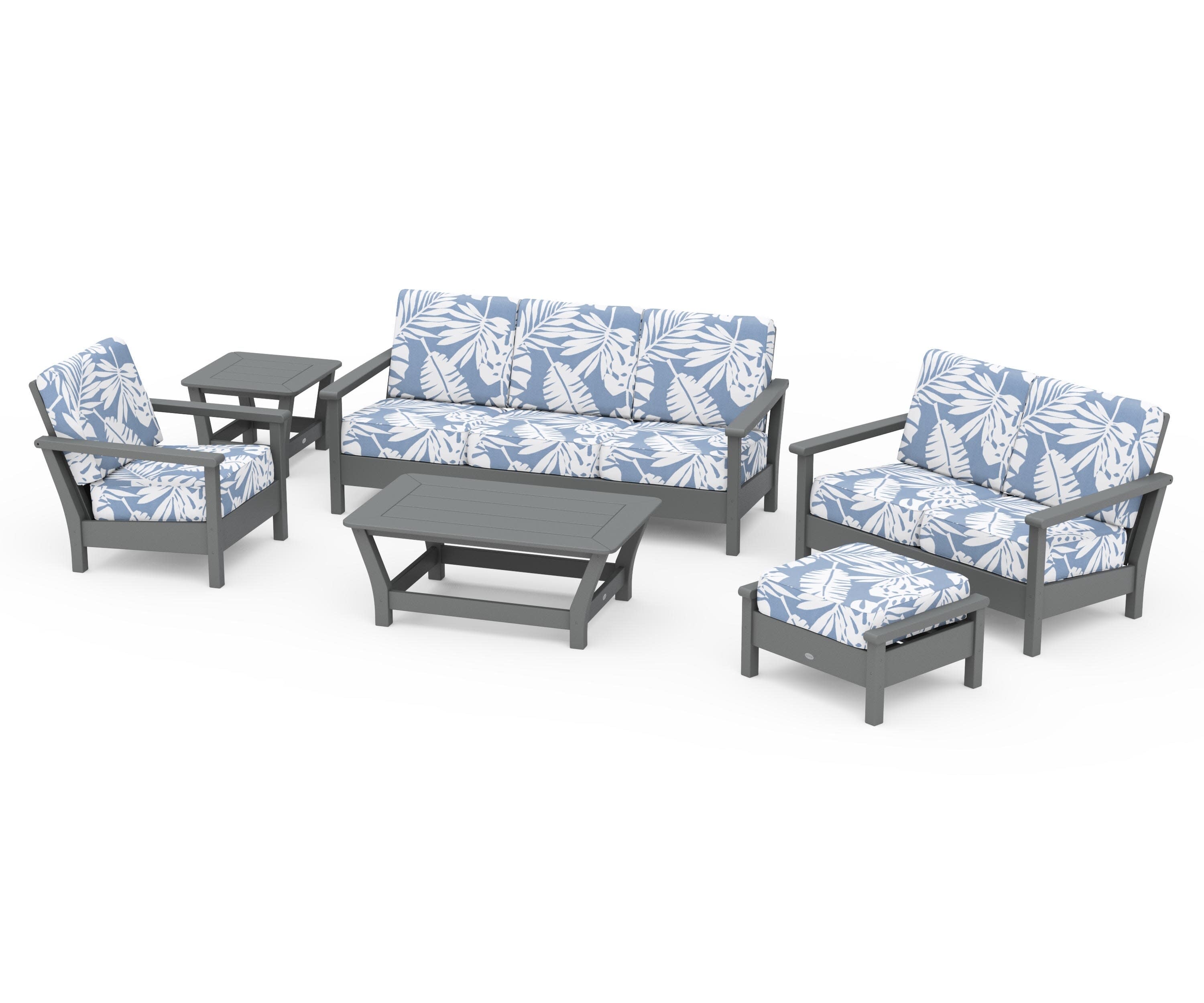 Harbour 6-Piece Outdoor Living Set in Slate Grey / Leaf Sky Blue