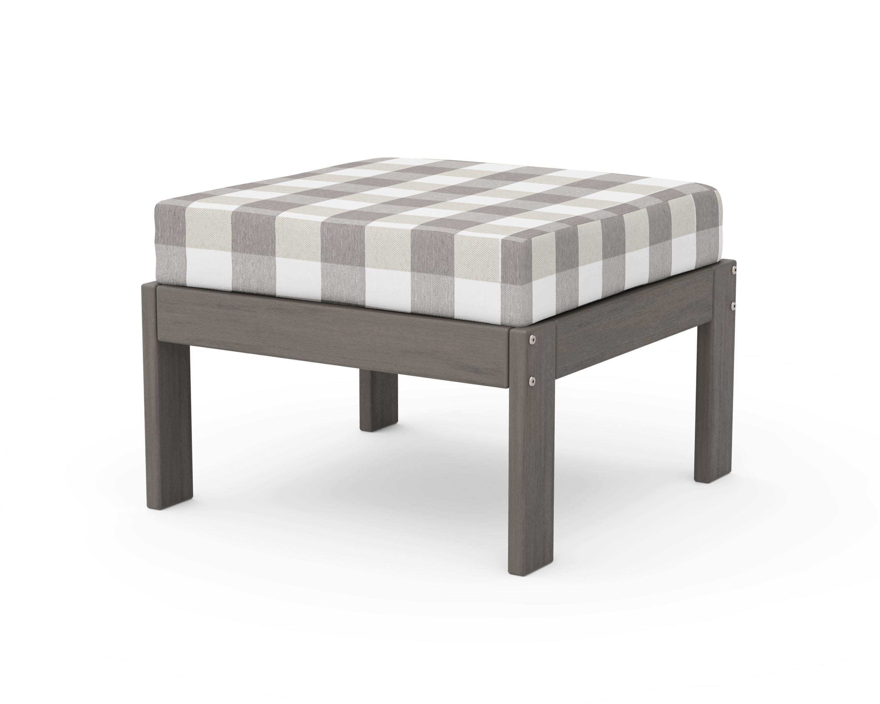 Vineyard Modular Ottoman in Driftwood / Buffalo Plaid Grey Mist
