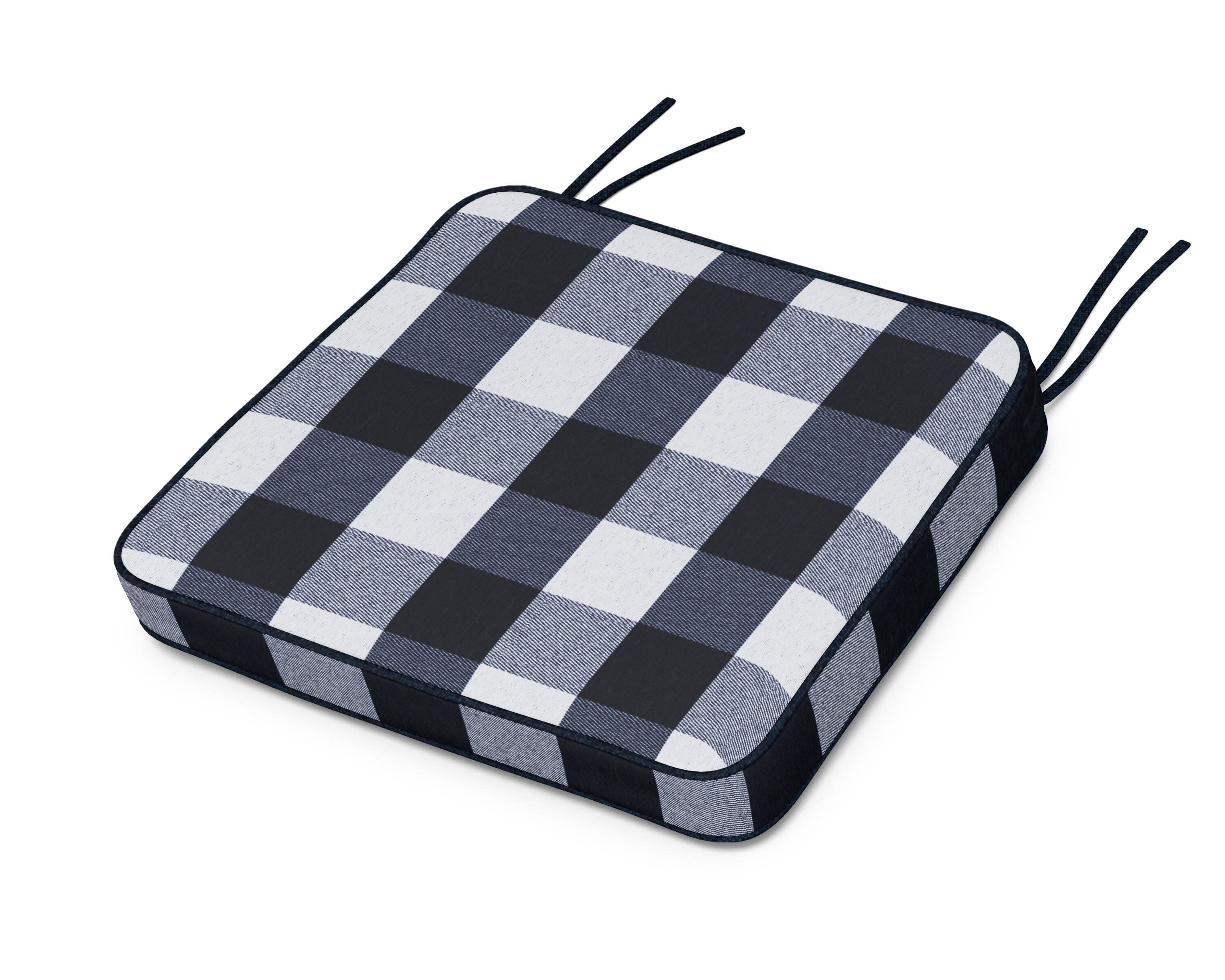 Chinoiserie Arm Chair Seat Cushion in Buffalo Plaid Marine Indigo