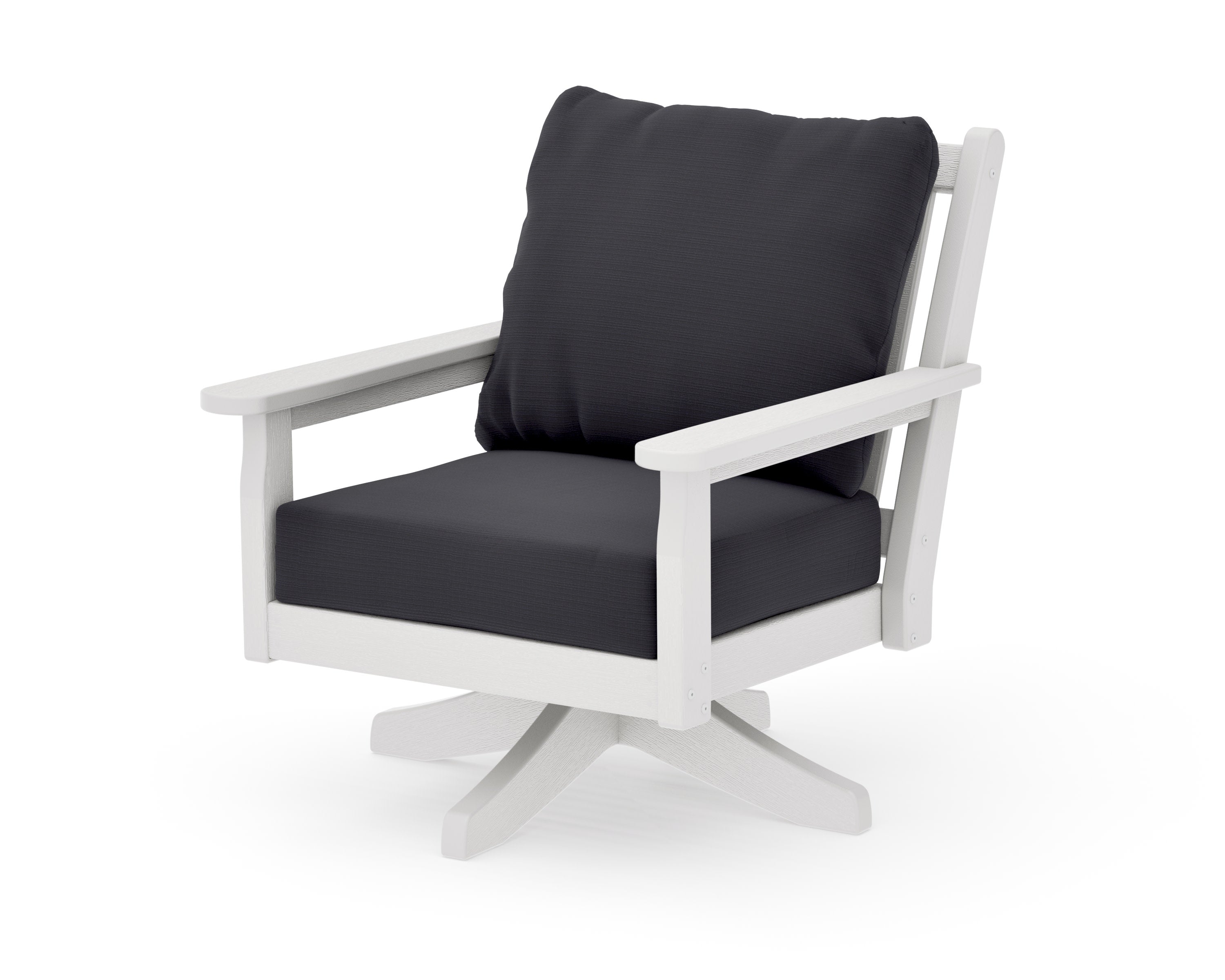 Chippendale Deep Seating Swivel Chair in Vintage White / Midnight Linen