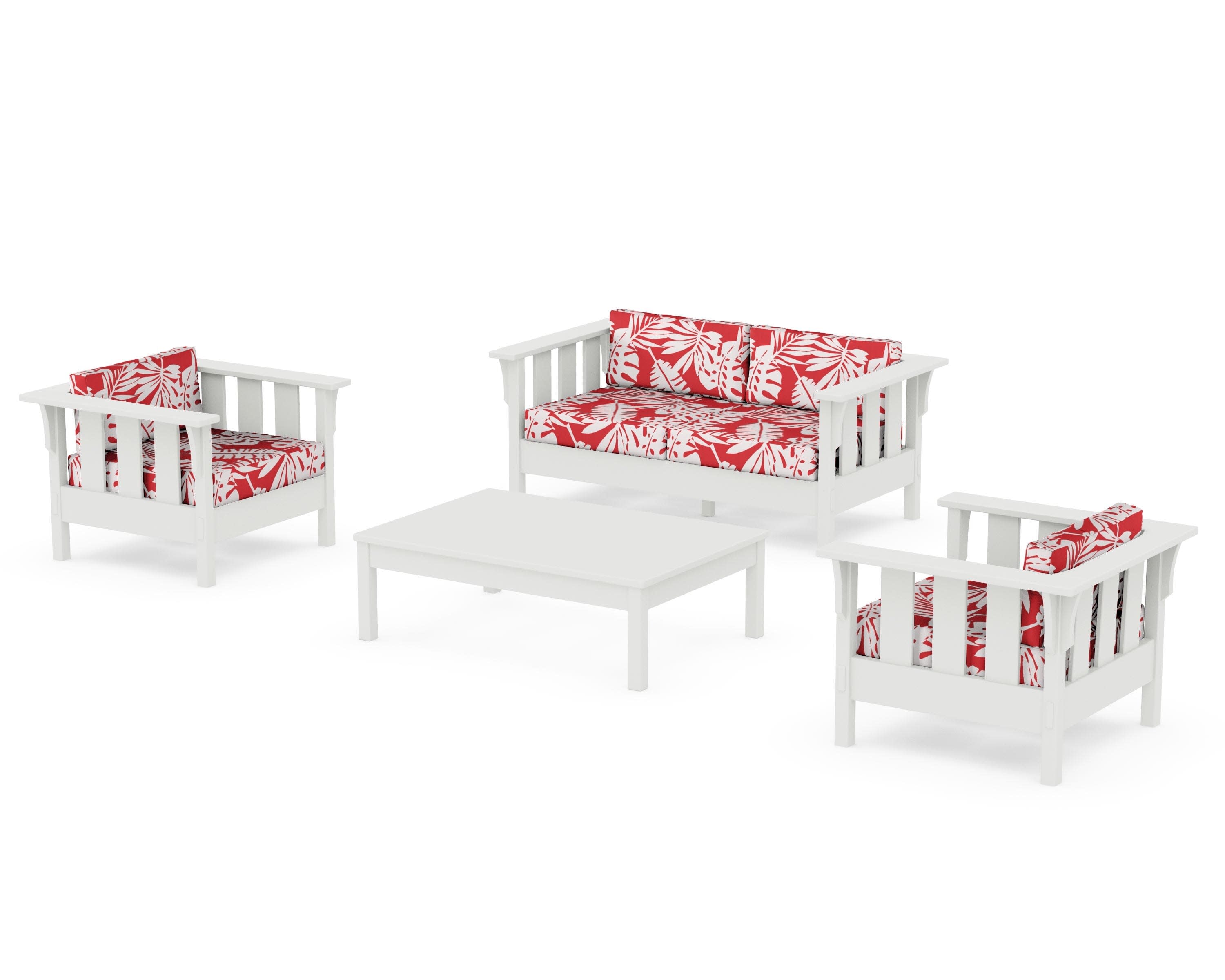 Acadia 4-Piece Deep Seating Set with Loveseat in Vintage White / Leaf Crimson