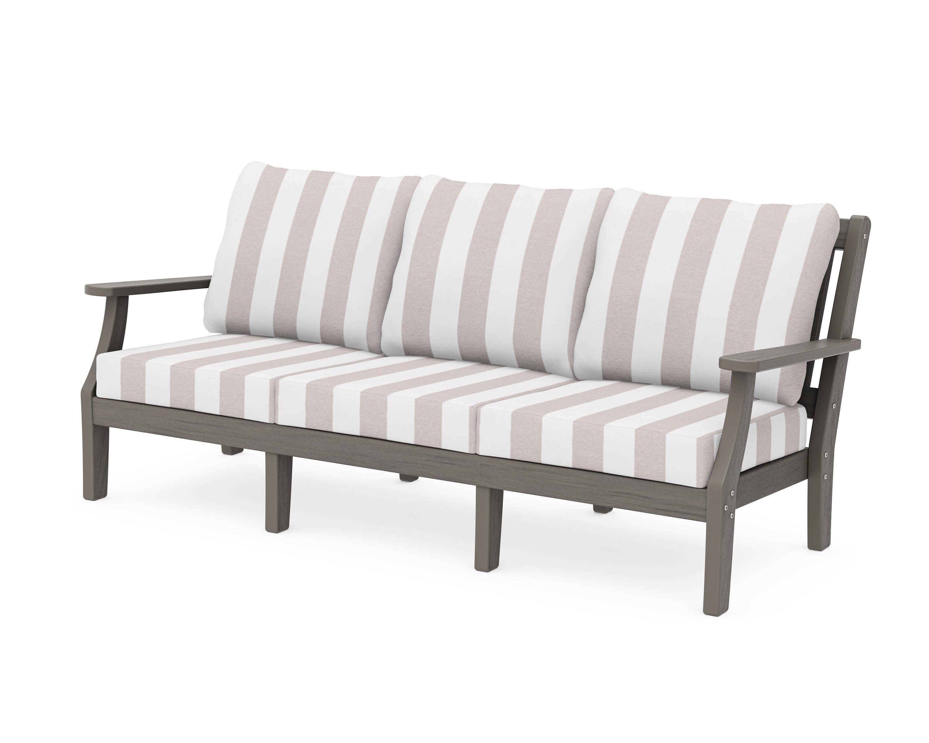 Chinoiserie Deep Seating Sofa in Driftwood / Cabana Stripe Dune Burlap