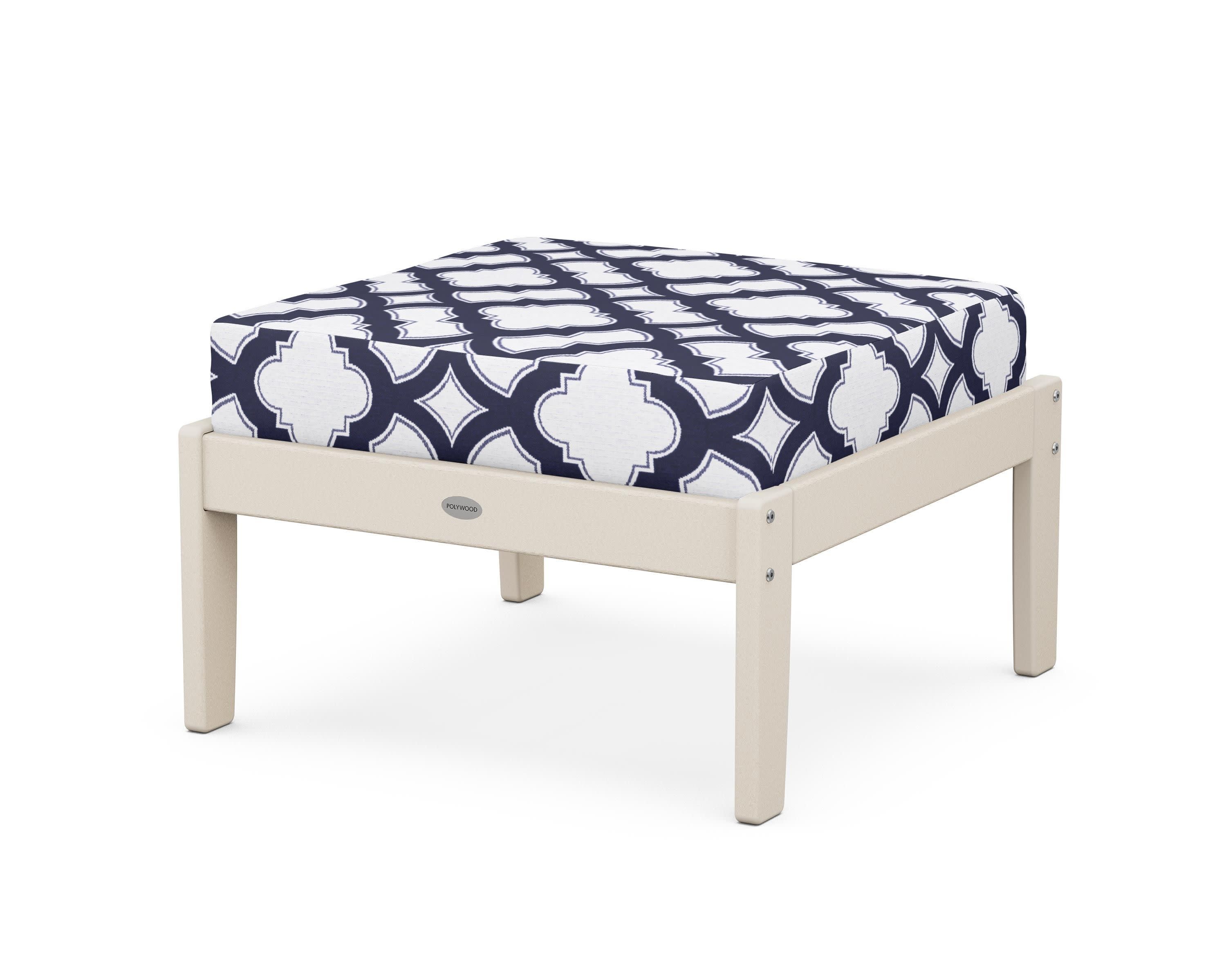 Braxton Deep Seating Ottoman in Sand / Trellis Navy