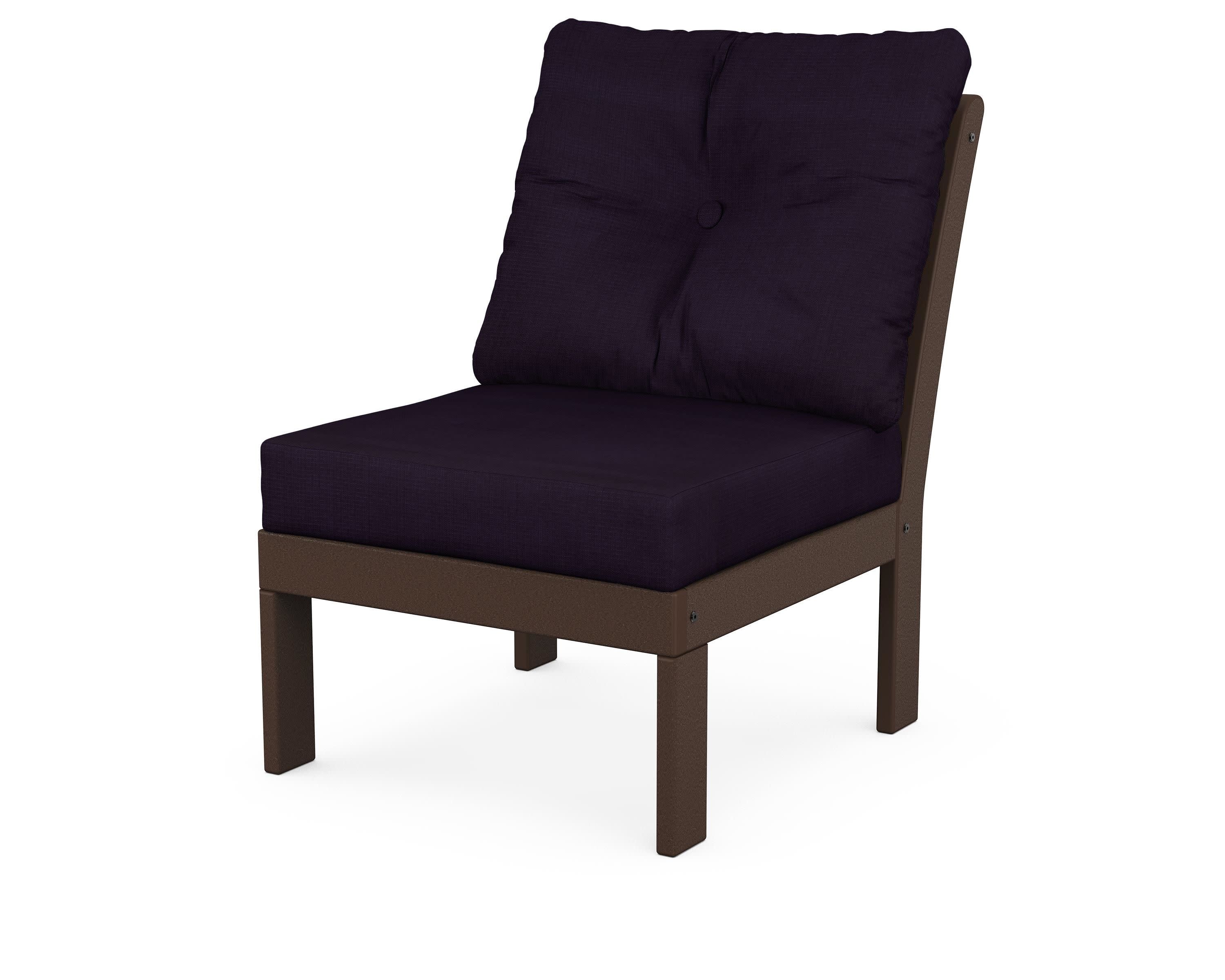 Vineyard Modular Armless Chair in Mahogany / Navy Linen