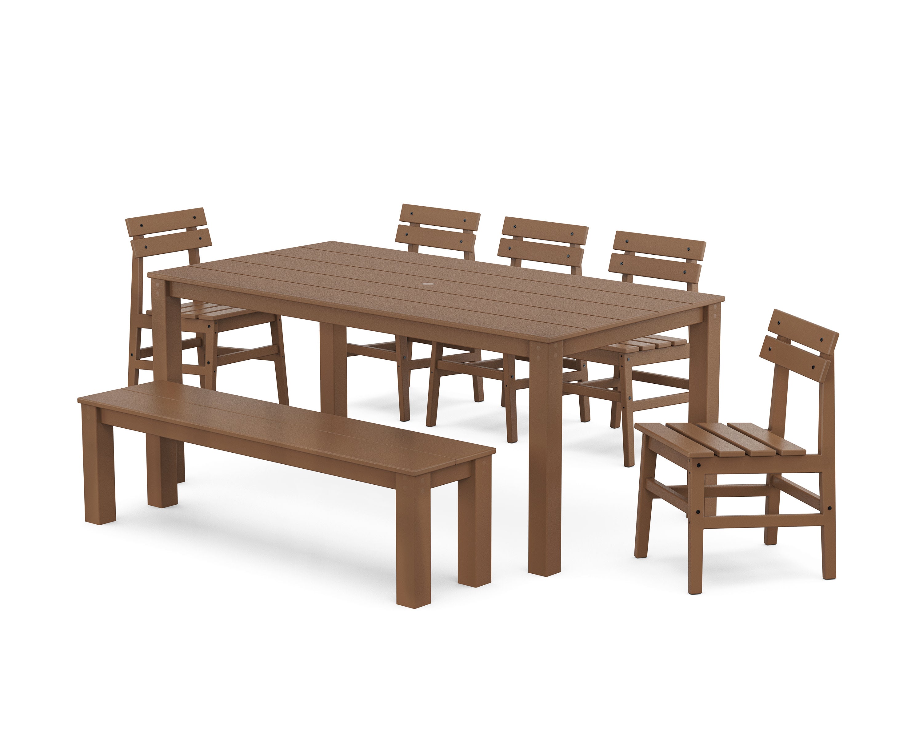 Modern Studio Plaza Chair 7-Piece Parsons Dining Set with Bench in Teak