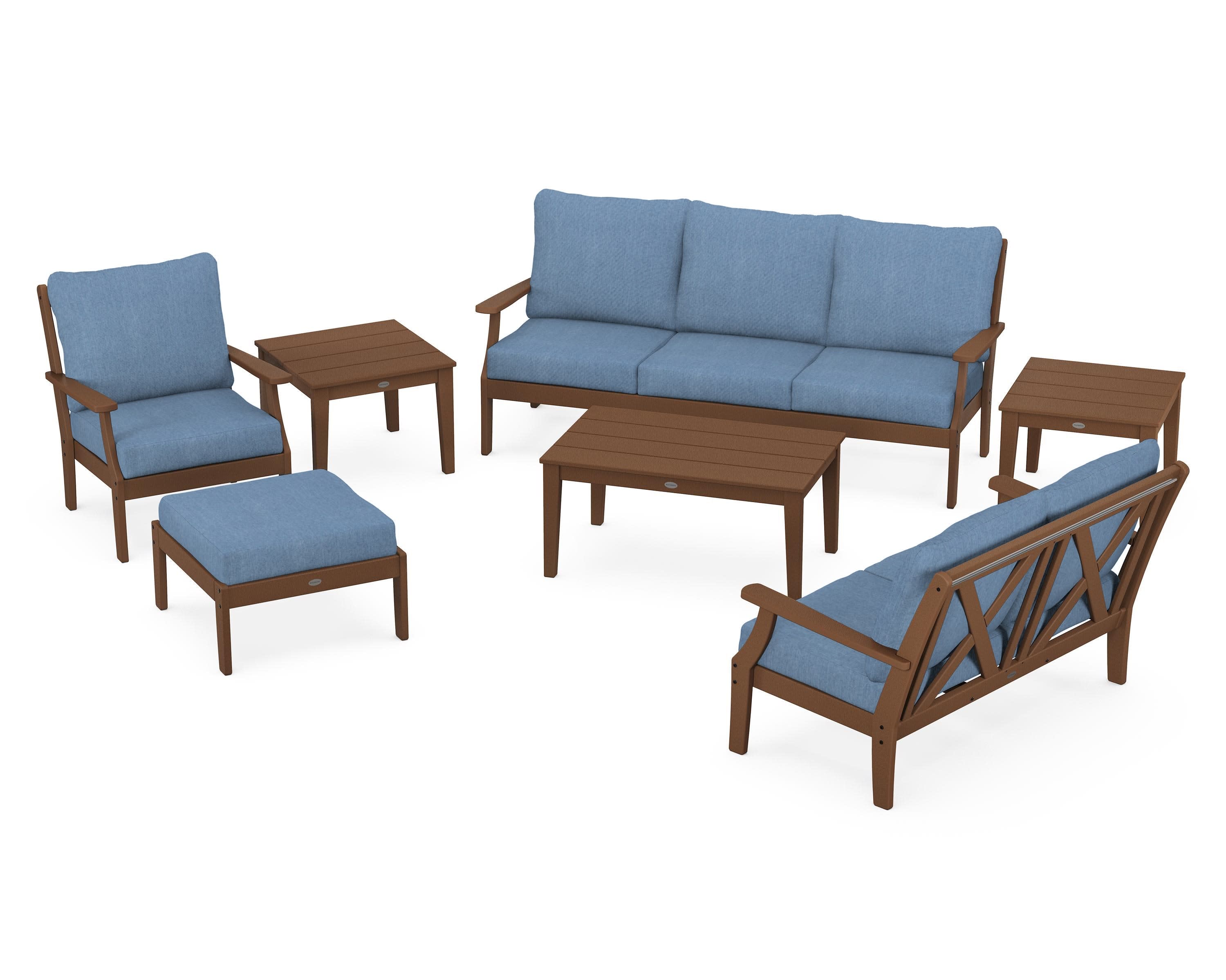 Braxton 7-Piece Deep Seating Set in Teak / Sky Blue